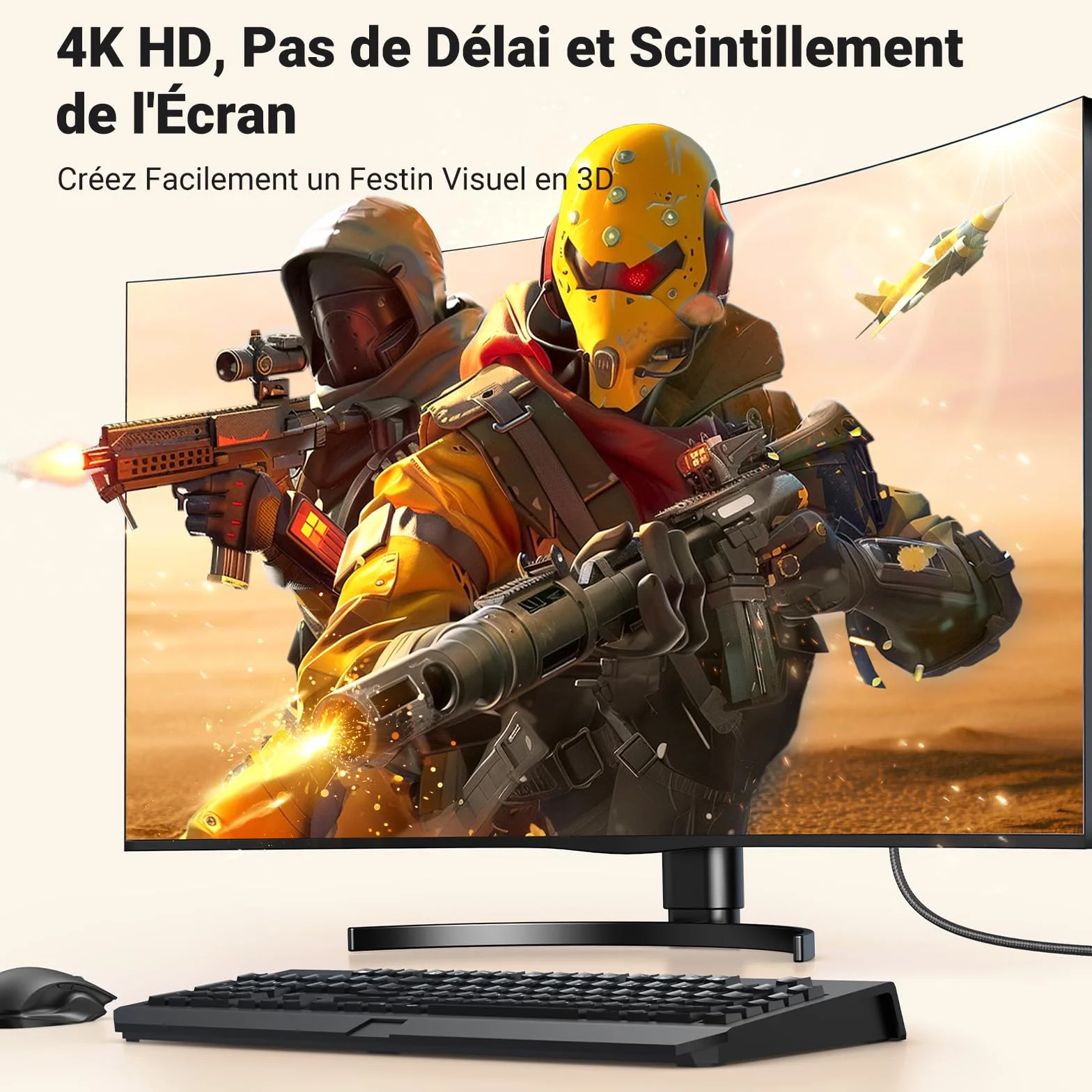 UGREEN Câble DisplayPort vers HDMI 4K 30Hz 2K 60Hz 1080P 120Hz 1.4 10.2 Gbps HDR HDCP Nylon Tressé 2M