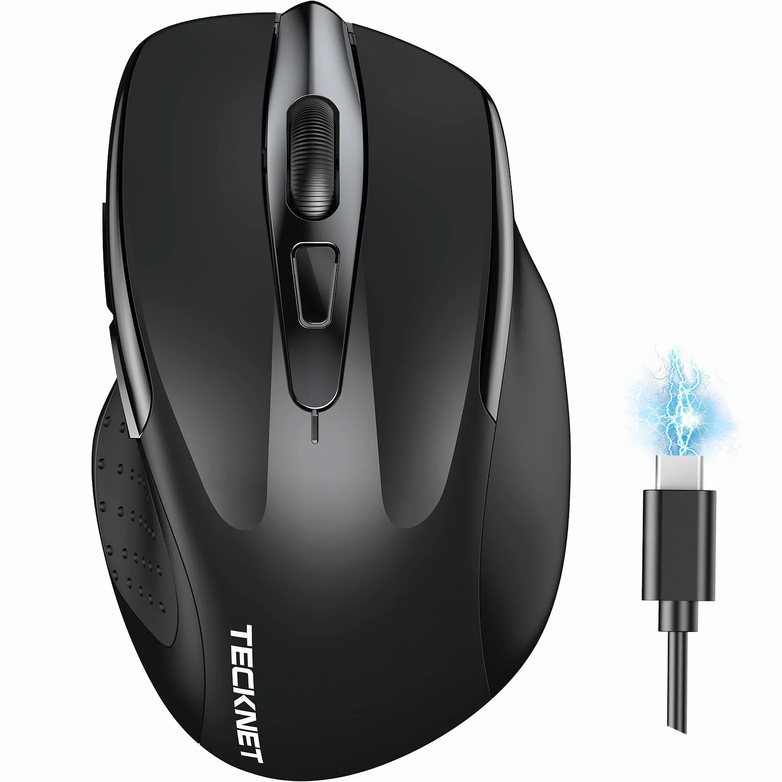 TECKNET Souris Bluetooth sans Fil Rechargeable Silencieuse 3 Modes 4800 DPI Ergonomique Noir