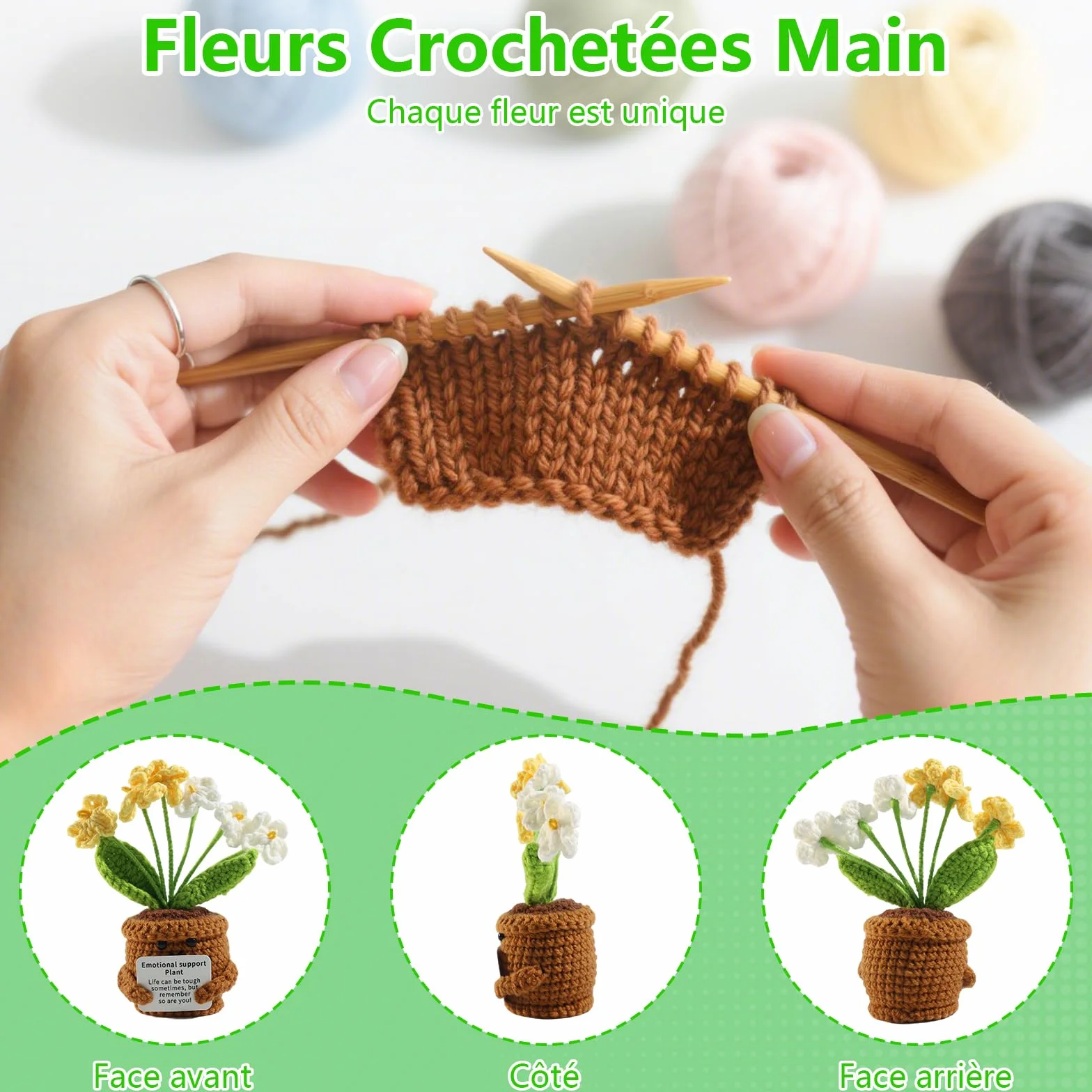 Bouquet de Fleurs au Crochet Main avec Message de Remerciement – Cadeau d'Adieu Maternelle