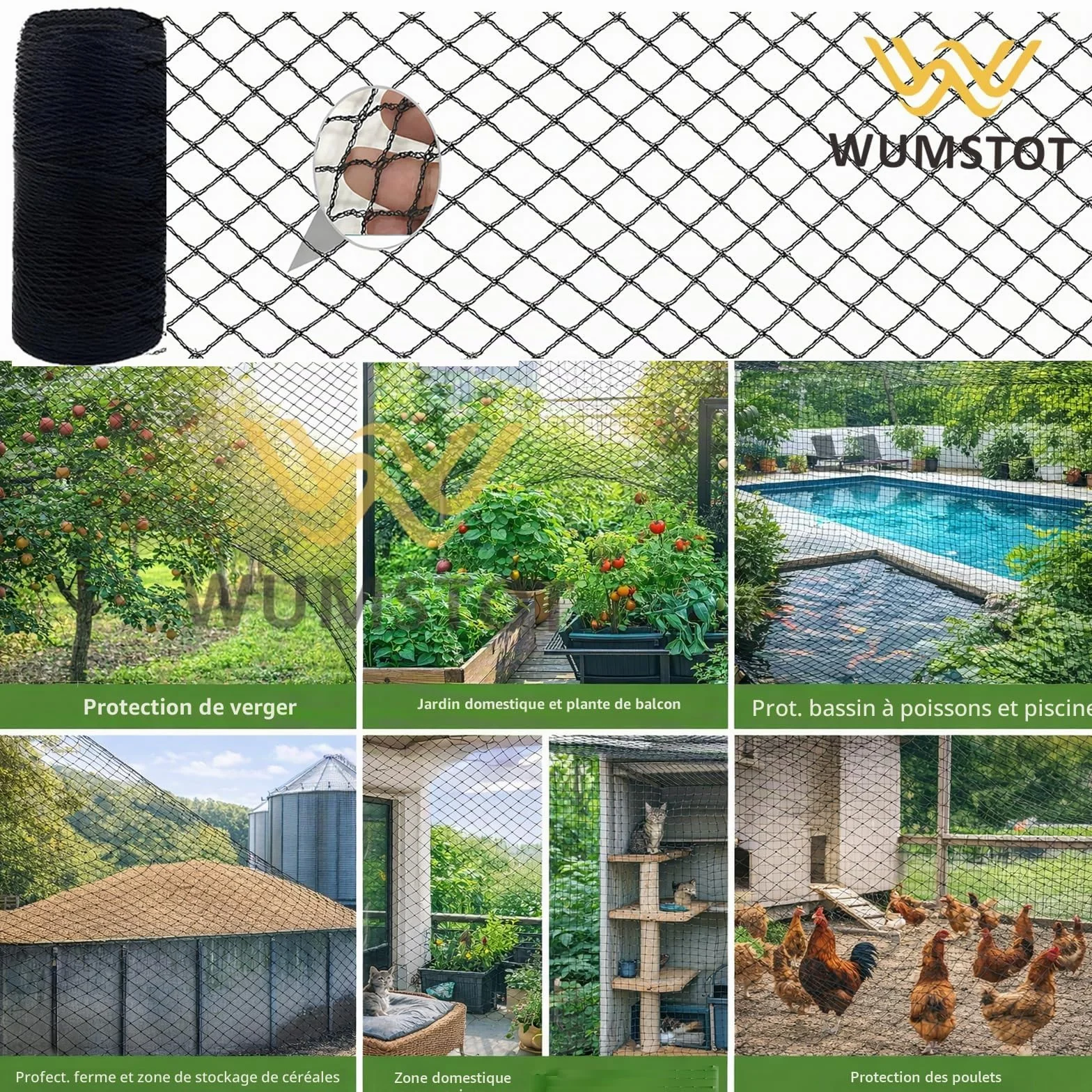 Filet Anti-Oiseaux en polyéthylène 4×10 m – Filet de Protection Jardin pour Arbres fruitiers, potagers, arbustes à Baies et Balcon, Maillage 1,5 cm