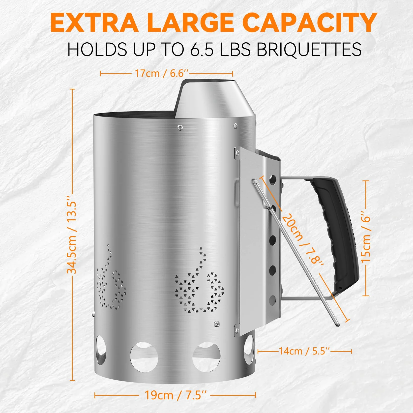 Onlyfire Cheminée d'allumage en Acier Inoxydable Rapidfire Starter BBQ Accessoire pour Barbecues à Charbon Ø 47 cm 32cm Hauteur Remplacement Weber 7416