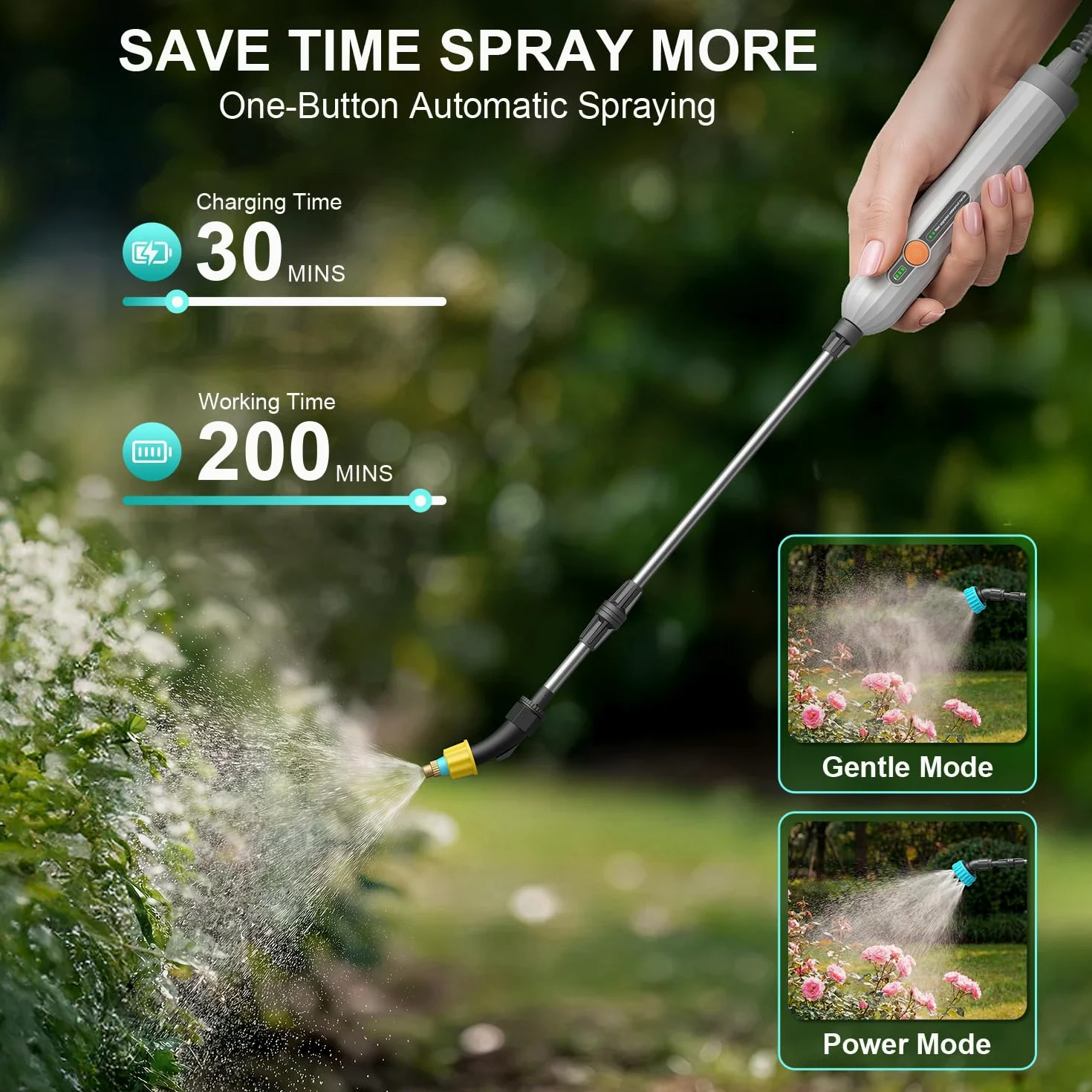 Pulvérisateur de jardin électrique léger à piles de 5 litres avec baguette télescopique et buses réglables, pulvérisateur portable pour arrosage des plantes, entretien de la pelouse, fertilisation