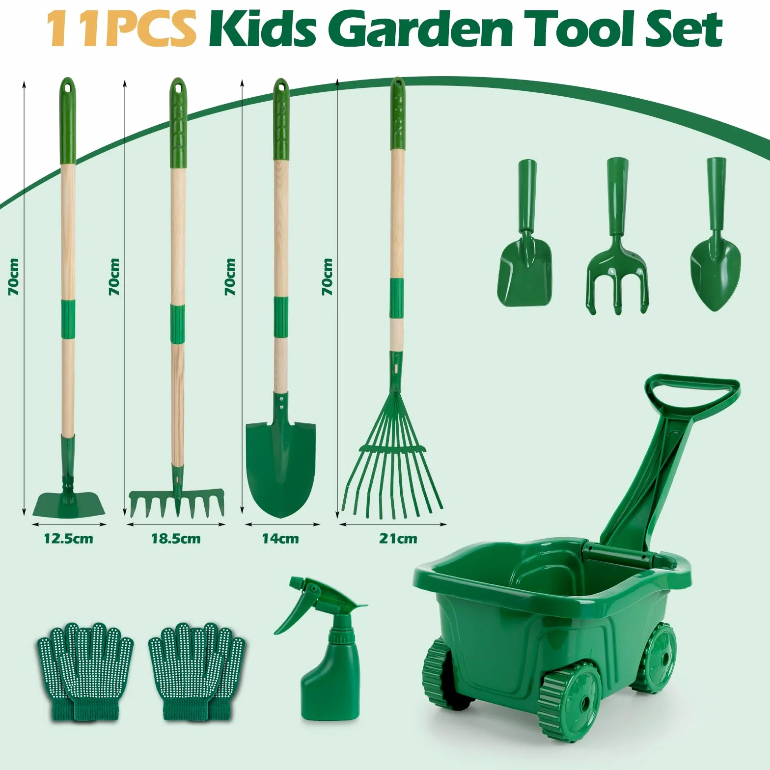 Outils Jardinage Enfant 3 Ans - 11 Kit Exterieur Jardin Brouette | set jardinage enfant, robuste, portable, métallique, bois, usage jardin, plage, neige, jouet cadeau jeux pour enfant