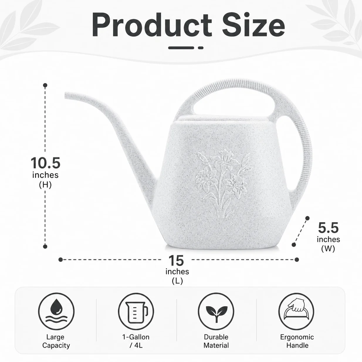 Fasmov Arrosoir en plastique de 3,8 l avec poignée confortable, arrosoir de jardin à long bec pour arroser les plantes d'intérieur et d'extérieur