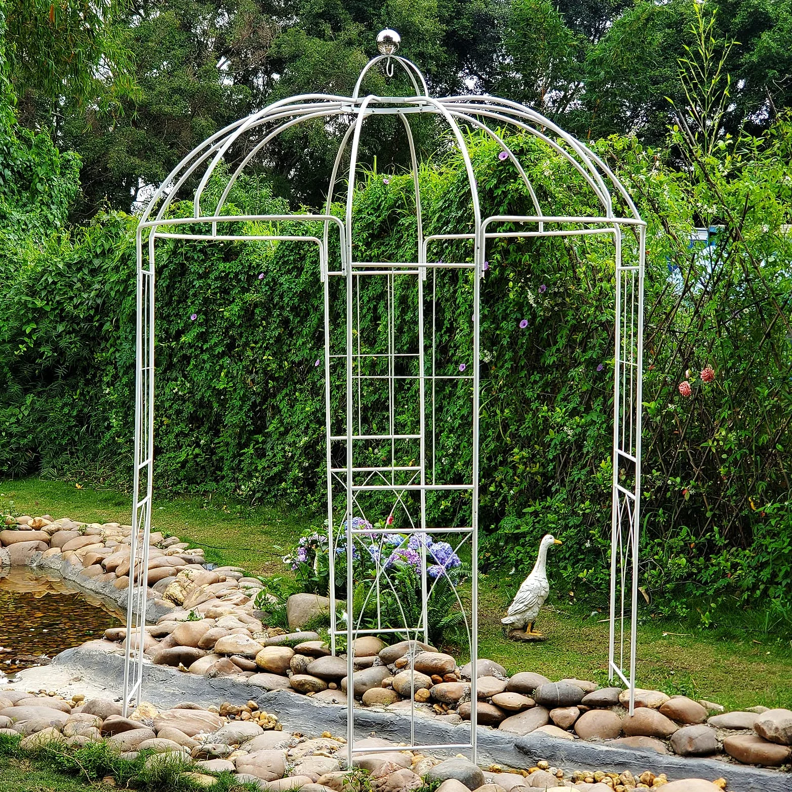 GARDEN Style français Arche à Rosiers tuteur Roses Arche de Jardin Arceau rosiers Support Plantes Grimpantes 271x207x207 cm Blanc