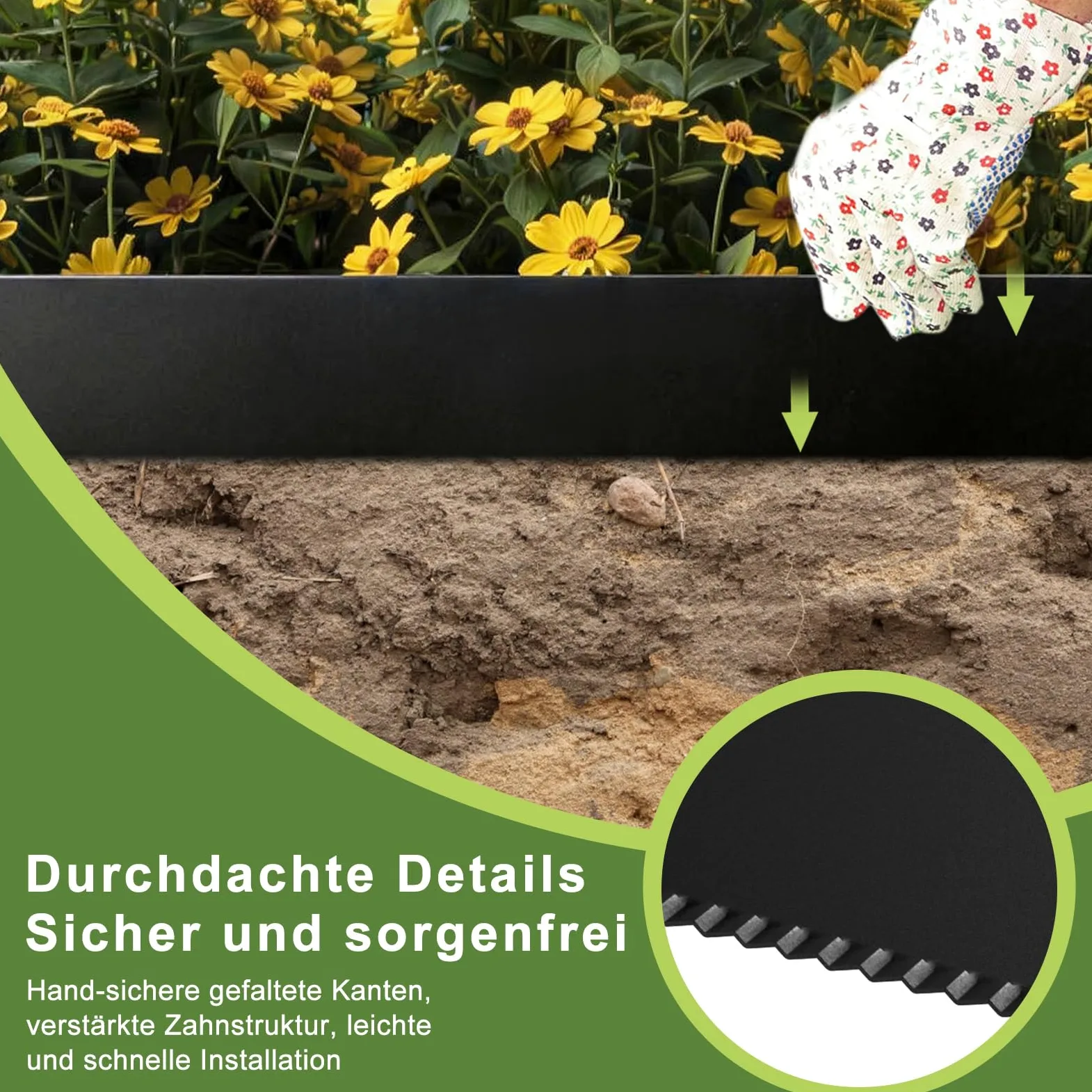 ACXIN Bordure de pelouse en métal - 15 cm de haut - Surface galvanisée - Bordure polyvalente pour paillis d'écorce, comme bord de tonte ou anneau d'arbre, robuste, flexible et rapide à installer (noir