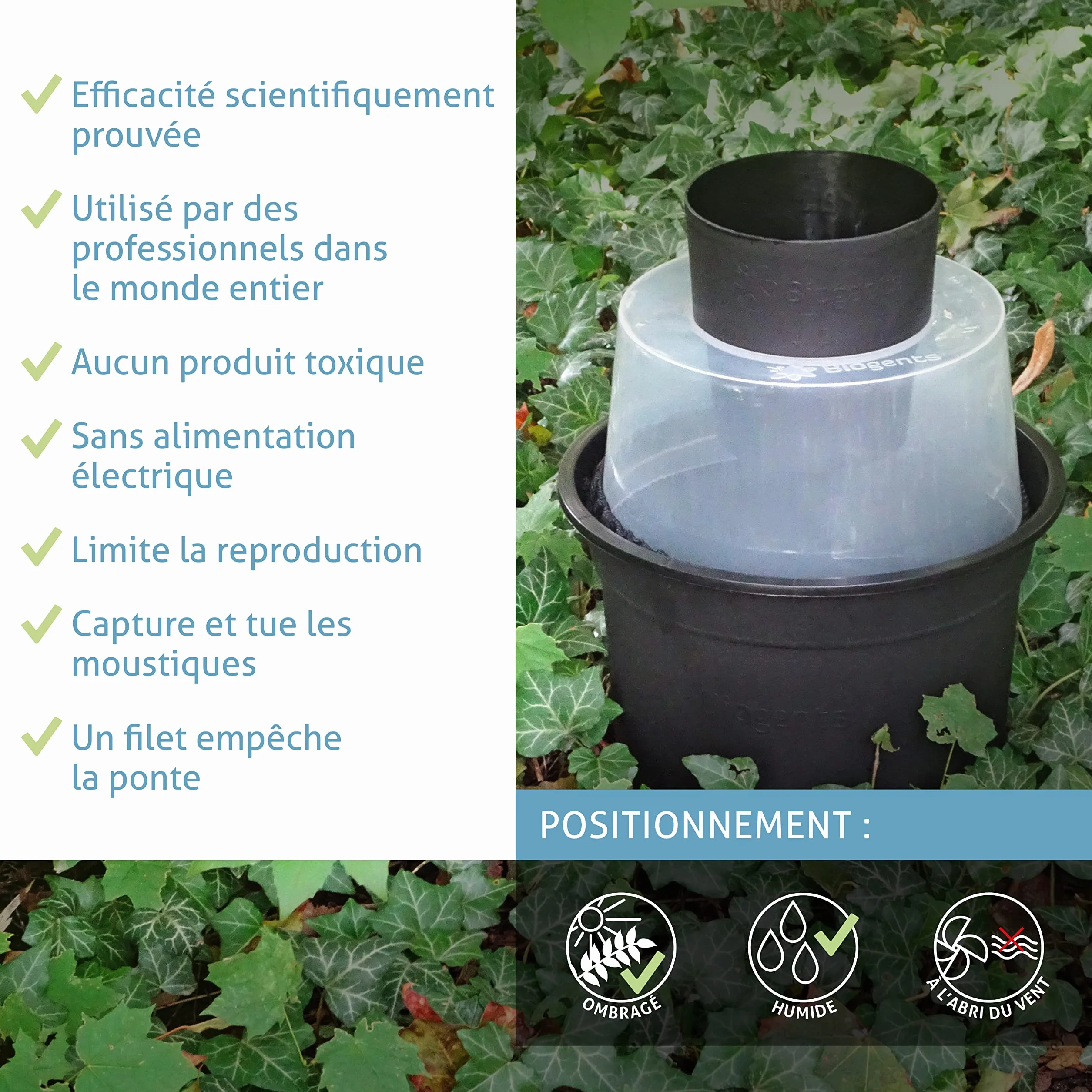 BIOGENTS Lot de 2 Pièges à Moustiques Anti Pontes Extérieurs - Anti Moustiques & Moustiques Tigres - sans Electricité BG-GAT2