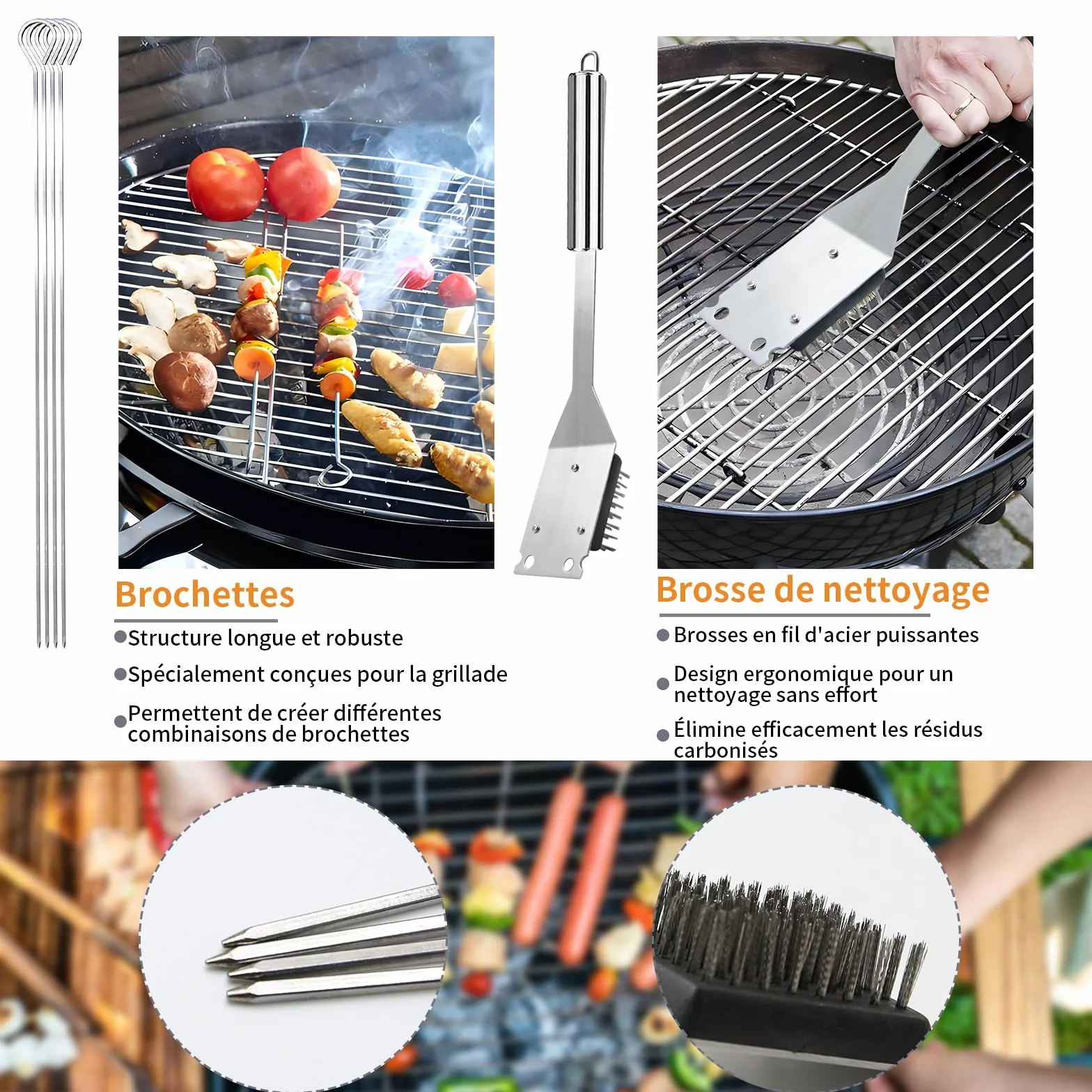 Ensemble Ustensiles Barbecue Acier Inoxydable 11 Pièces - Kit Accessoires Grill avec Sac Portable
