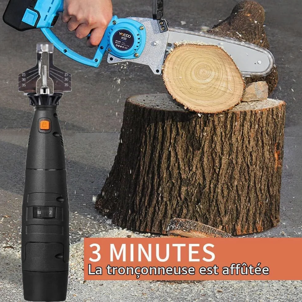 Kit d'affûtage de chaînes de tronçonneuse électrique sans fil avec 2 piles ensemble d'outils d'affûtage 20000 tr/min Sierra multifonction Maquina (Noir)