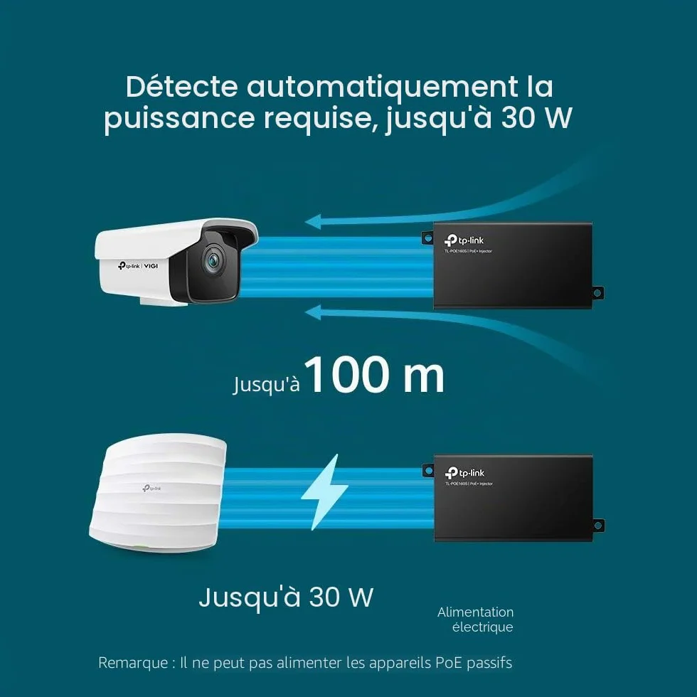 TP-Link POE160S Injecteur PoE+ 802.3af/at 30W 2 Ports Gigabit Switch Ethernet Boitier Métal