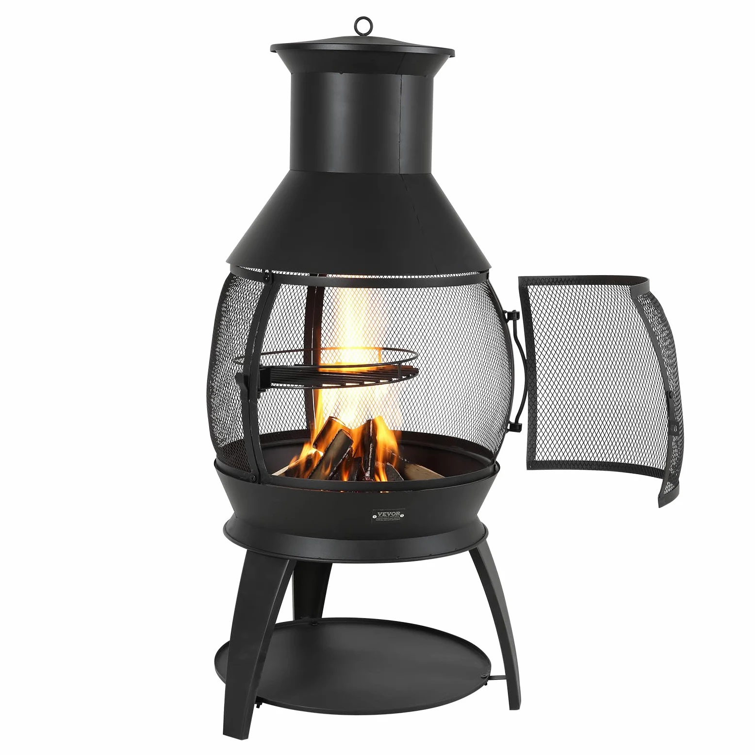 VEVOR Cheminée Extérieur, 559 mm, Poêle à Bois Sphérique en Fer Robuste pour Barbecue et Réchauffer, avec Grille, Couvercle de Cheminée Antirouille, pour Patio, Jardin, Arrière-Cour, en Plein Air