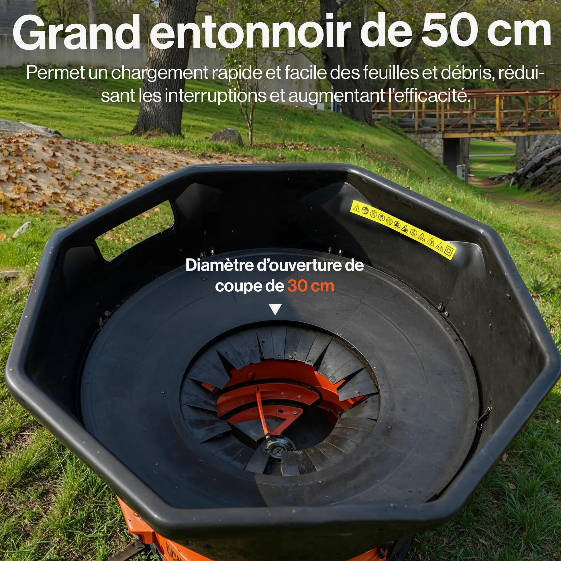 SuperHandy Mulcher & Broyeur sans lame pour feuilles de jardin, 1800 W | 8000 tr/min; Entonnoir 50 cm, réduction 16:1; léger, seulement 8,5 kg, pour broyer efficacement les feuilles