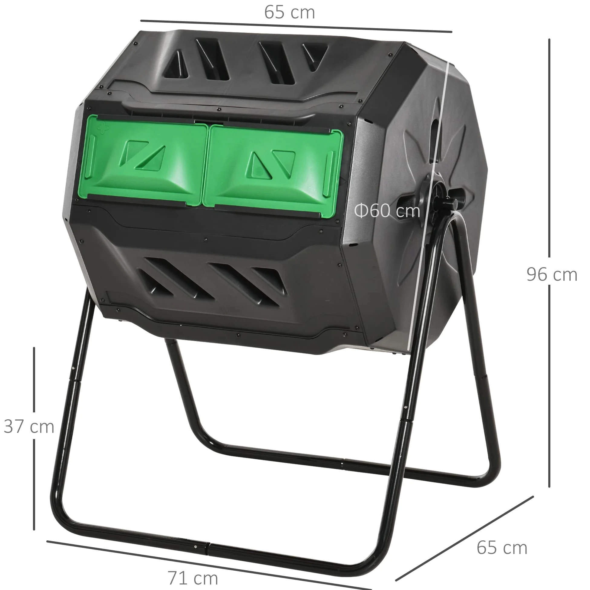 Outsunny Composteur Rotatif 160L à Double Chambre extérieur, Noir | Rotation 360°, Bac à compost de jardin, Portes coulissantes, Cadre en acier solide