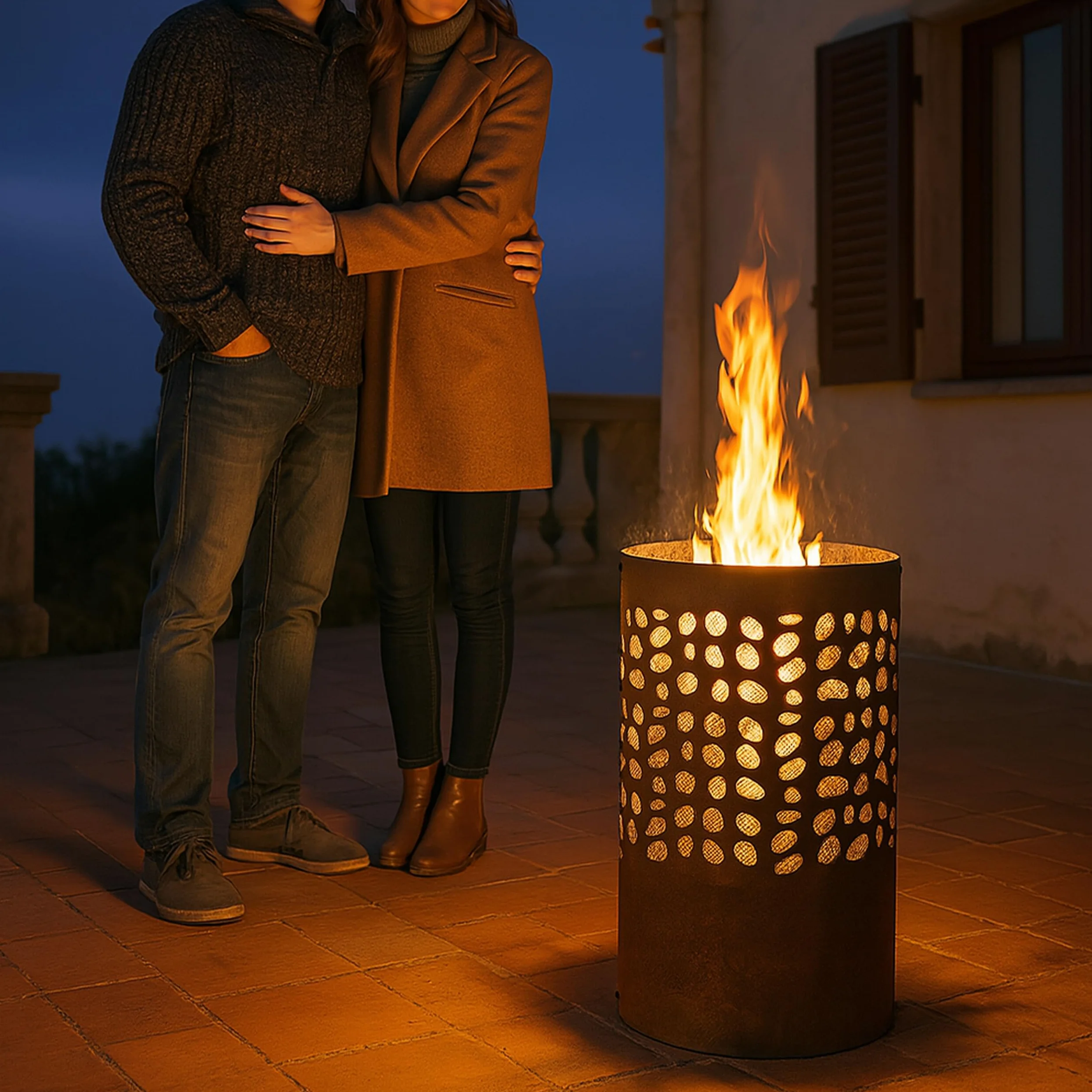 Relaxdays Brasero avec Pare-étincelles, tisonnier et Grille de Foyer, extérieur, H x D : 60x37 cm, Acier Corten, Marron