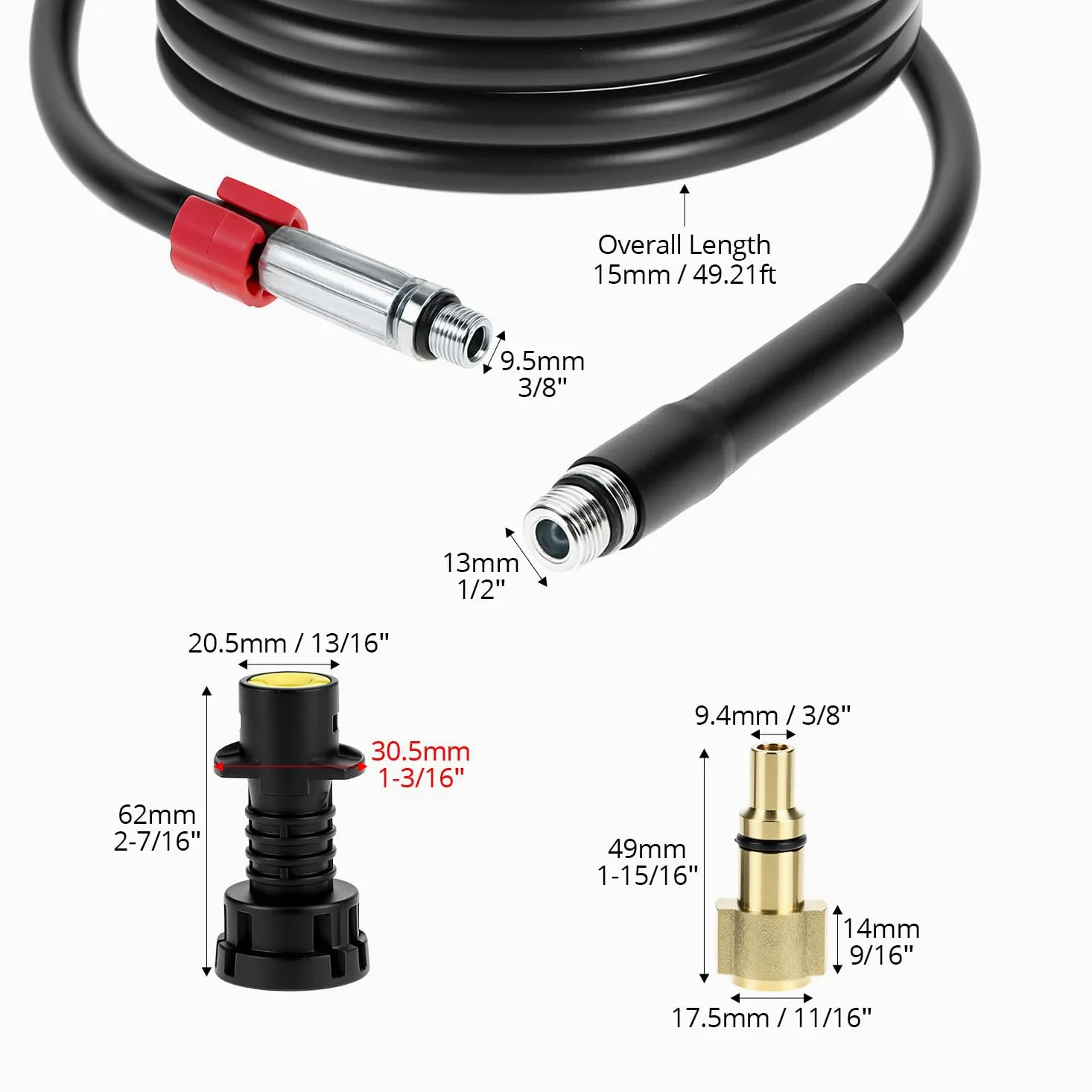 QWORK® Kit Tuyau Déboucheur Canalisation (15m, 180 bar/2600PSI) pour Nettoyeur Haute Pression – Compatible avec Karcher, Parkside, Lavor et Bosch Professional, Inclut Buse Fixe et Buse Rotative