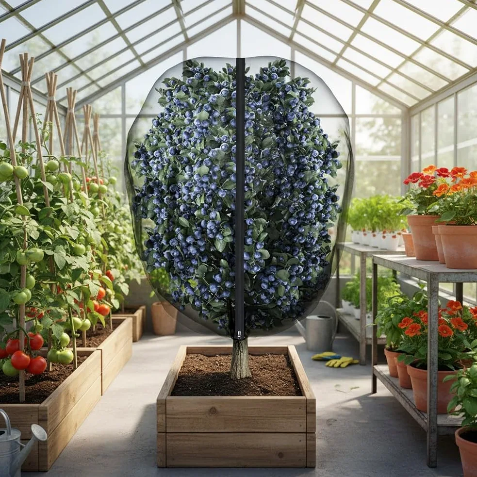 Filet à filament en polyester pour arbres fruitiers avec fermeture éclair et cordon de serrage pour un ajustement sûr et un échange d'air illimité de la lumière du soleil et de l'humidité (3 x 4 m)