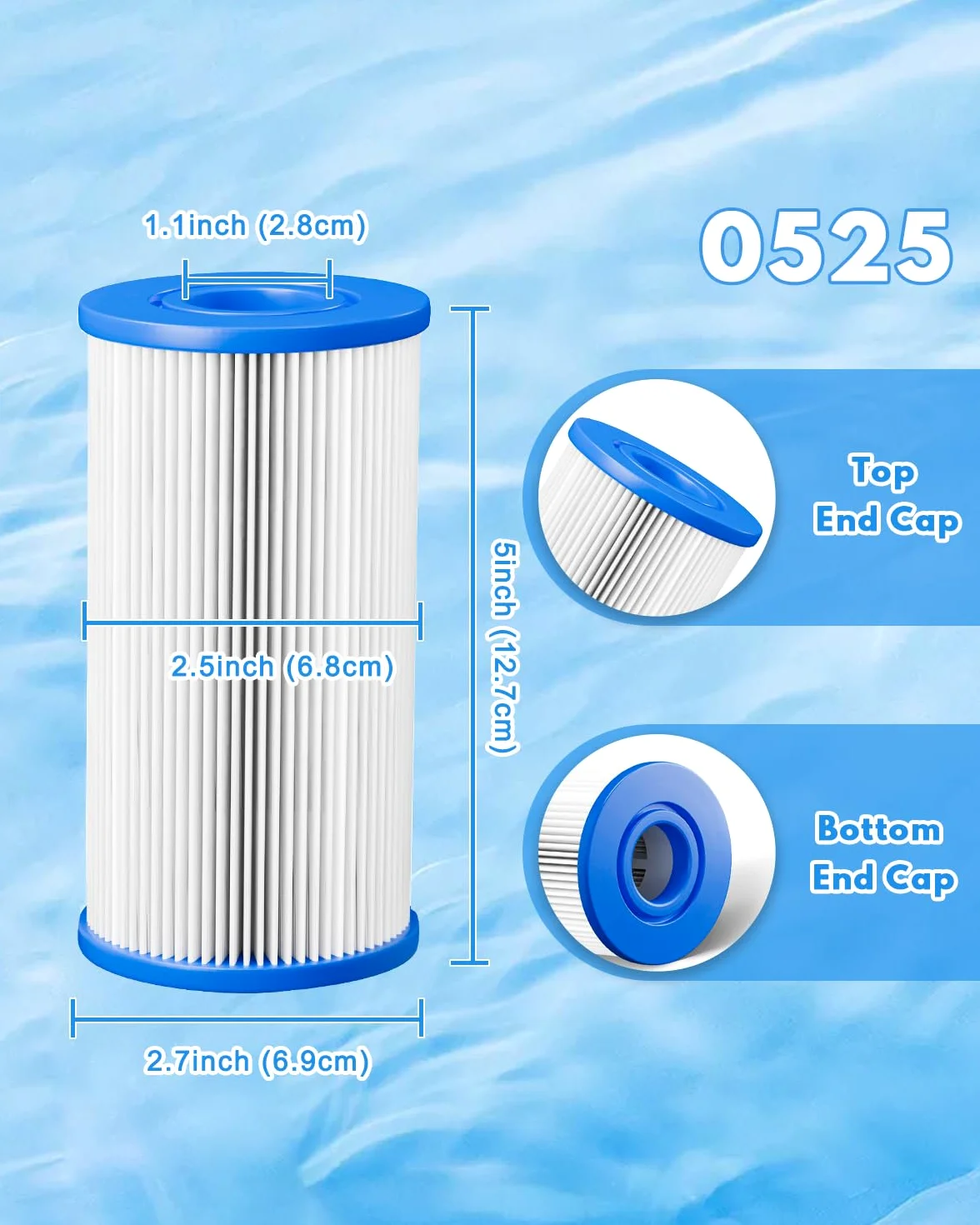 Filtre de Remplacement de Bain de Glace 12,7 cm x 6,35 cm 16 Pack | Filtre de plongée à froid 20 Micron plissé filtrage de sédiment Remplacement pour baignoire de glace bain à remous