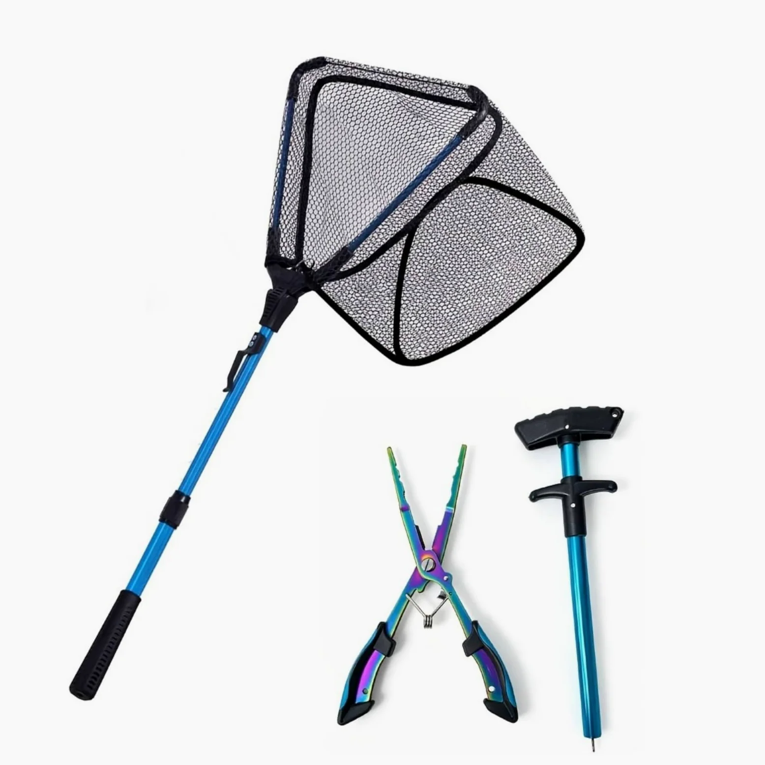3 Pièces Kit D'épuisette avec Pinces Compact Équipement Portable pour Pêcheurs, Array, Bleu