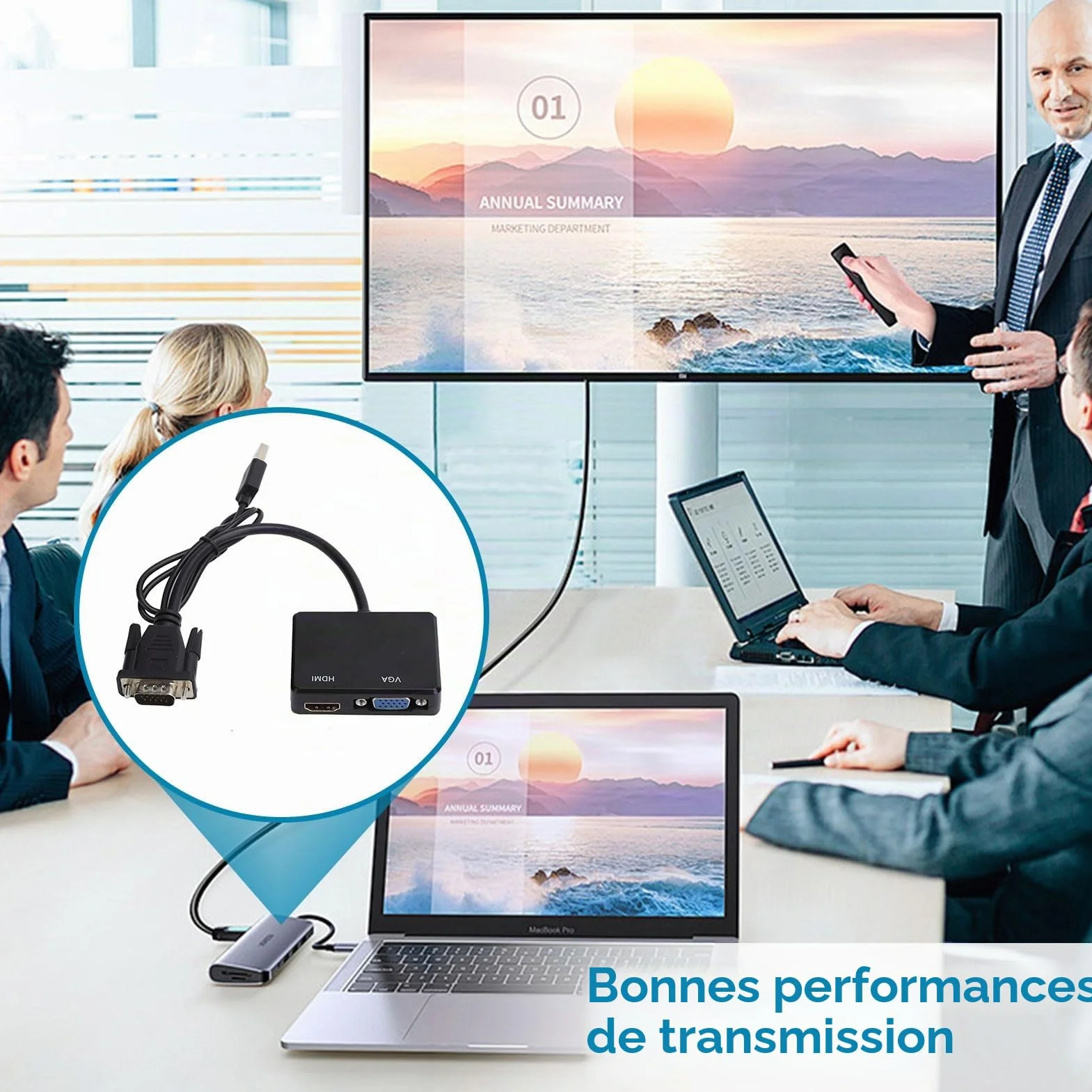 Agatige Adaptateur VGA vers HDMI 1080P Convertisseur Répartiteur 1 en 2 Sorties pour PC Projecteur Noir