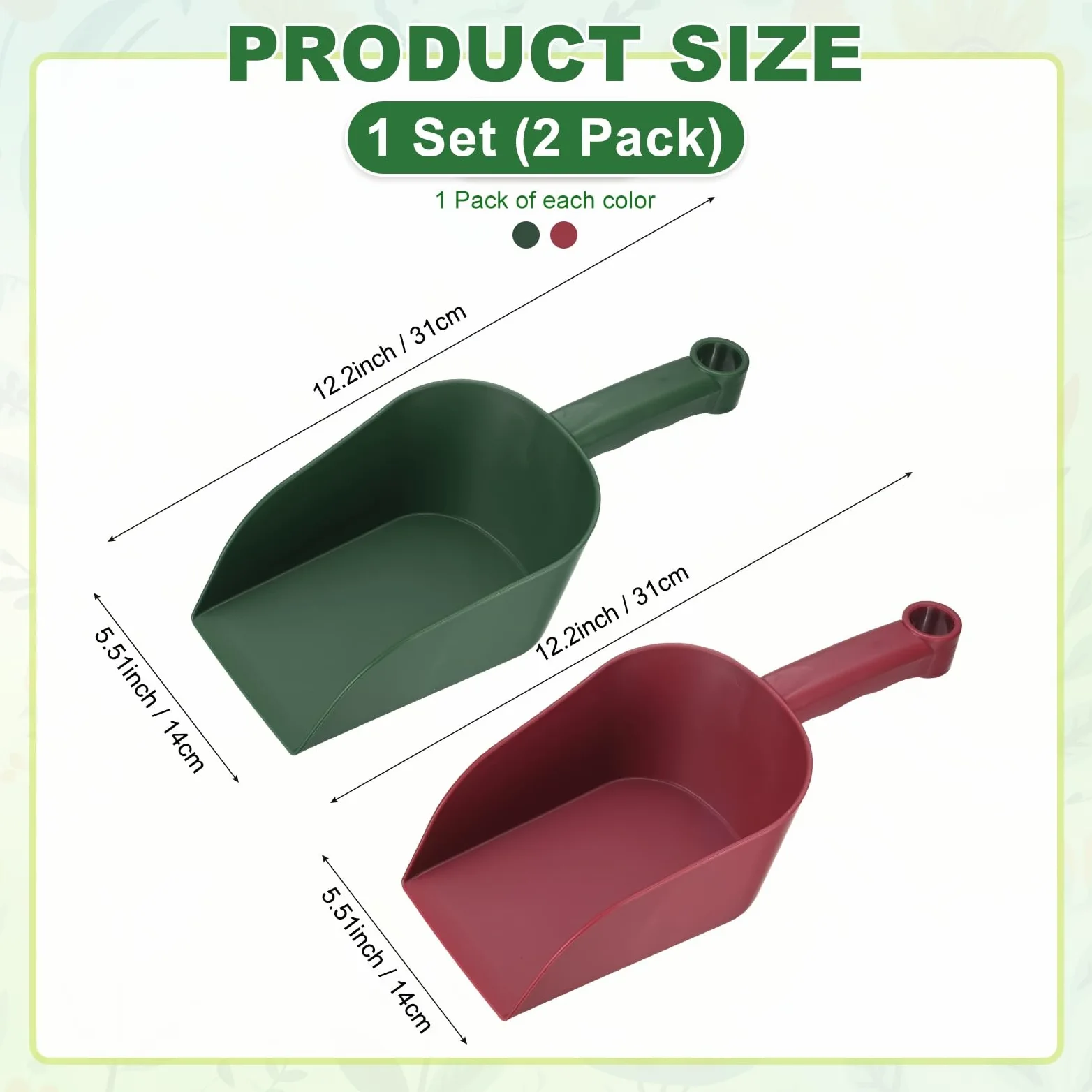 M METERXITY 2-Pack Pelle De Jardin Pelle À Main, 31cm/12.2 Pouces Outils De Jardinage en Plastique pour Creuser, Transplanter, Ameublir Le Sol Et Planter [Vert Foncé/Rouge Vin]