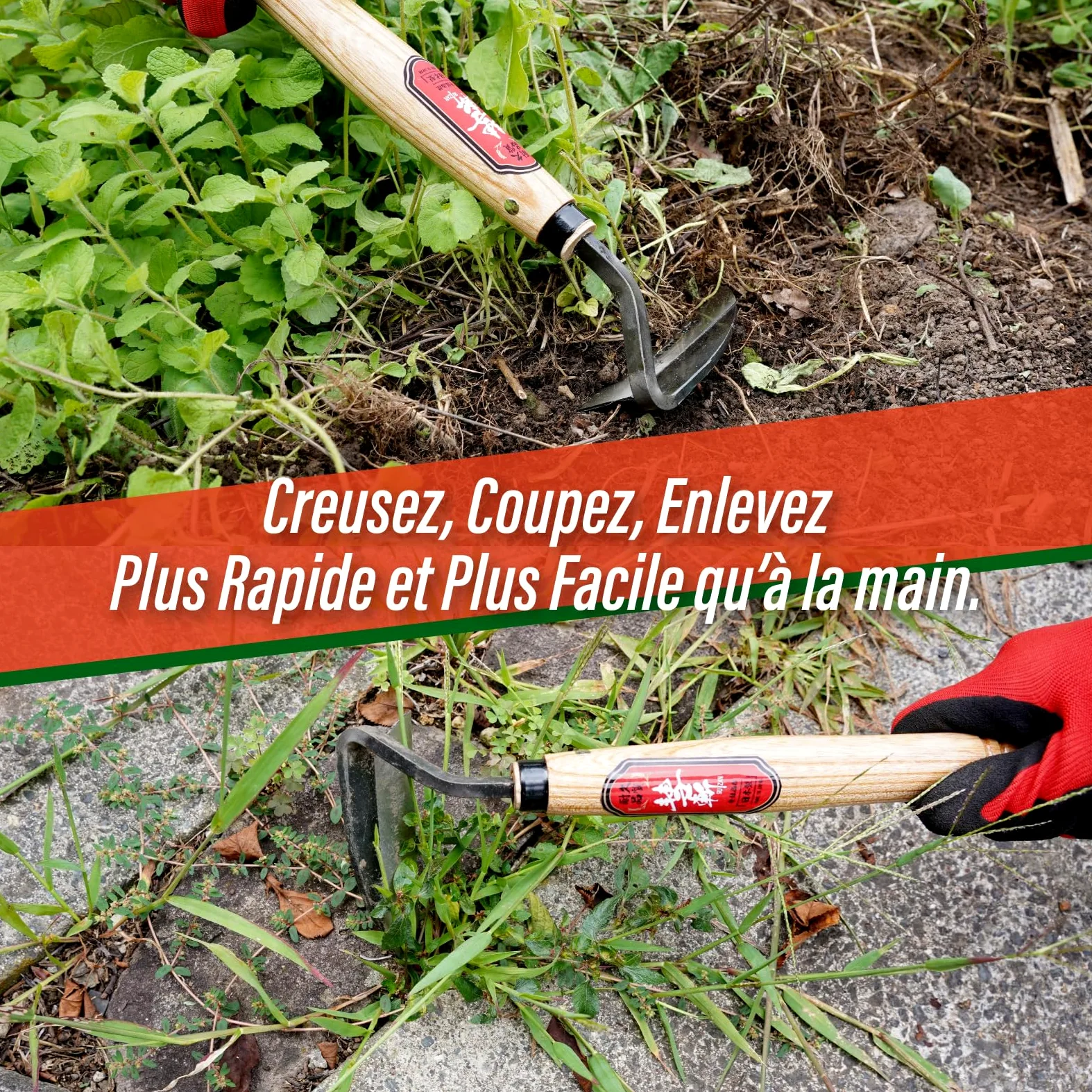 SUIZAN Faucille de désherbage Nejirikama 330mm - Binette Japonaise Sarcloir | Professionnelle Nejiri Kama Désherbeur Arracher Mauvaises herbes Sarclage Potager Massif Ameublir Racines Jardinage Outils