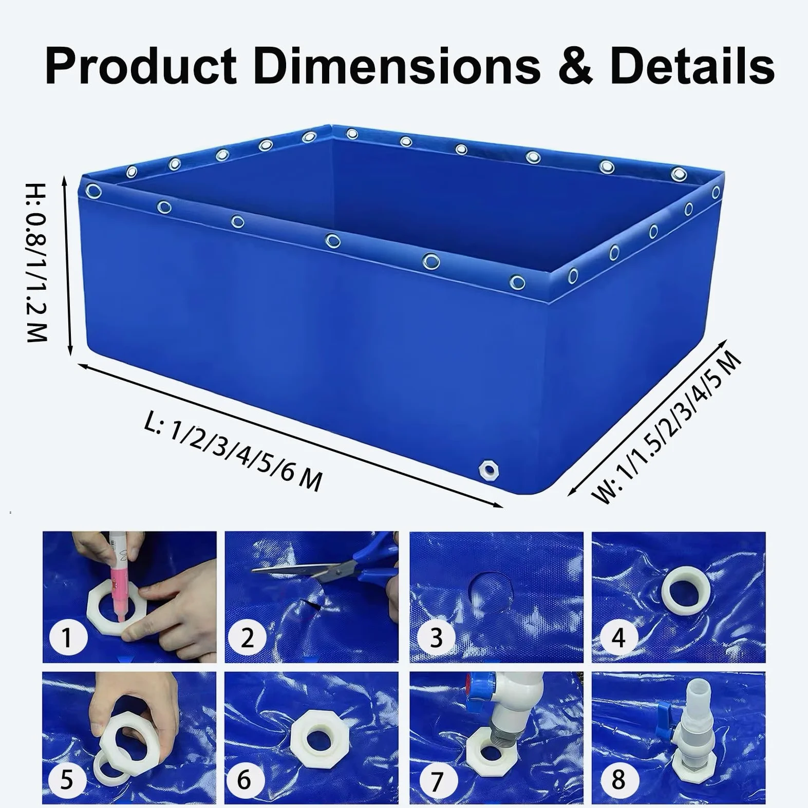 Étang De Koi en Toile Durable Hors Sol, Piscine D'aquarium Bleue, Réservoir d'eau en Bâche Pliable pour L'élevage De Poissons Et L'aménagement Paysager D'arrière-Cour(3x1x1.2m)
