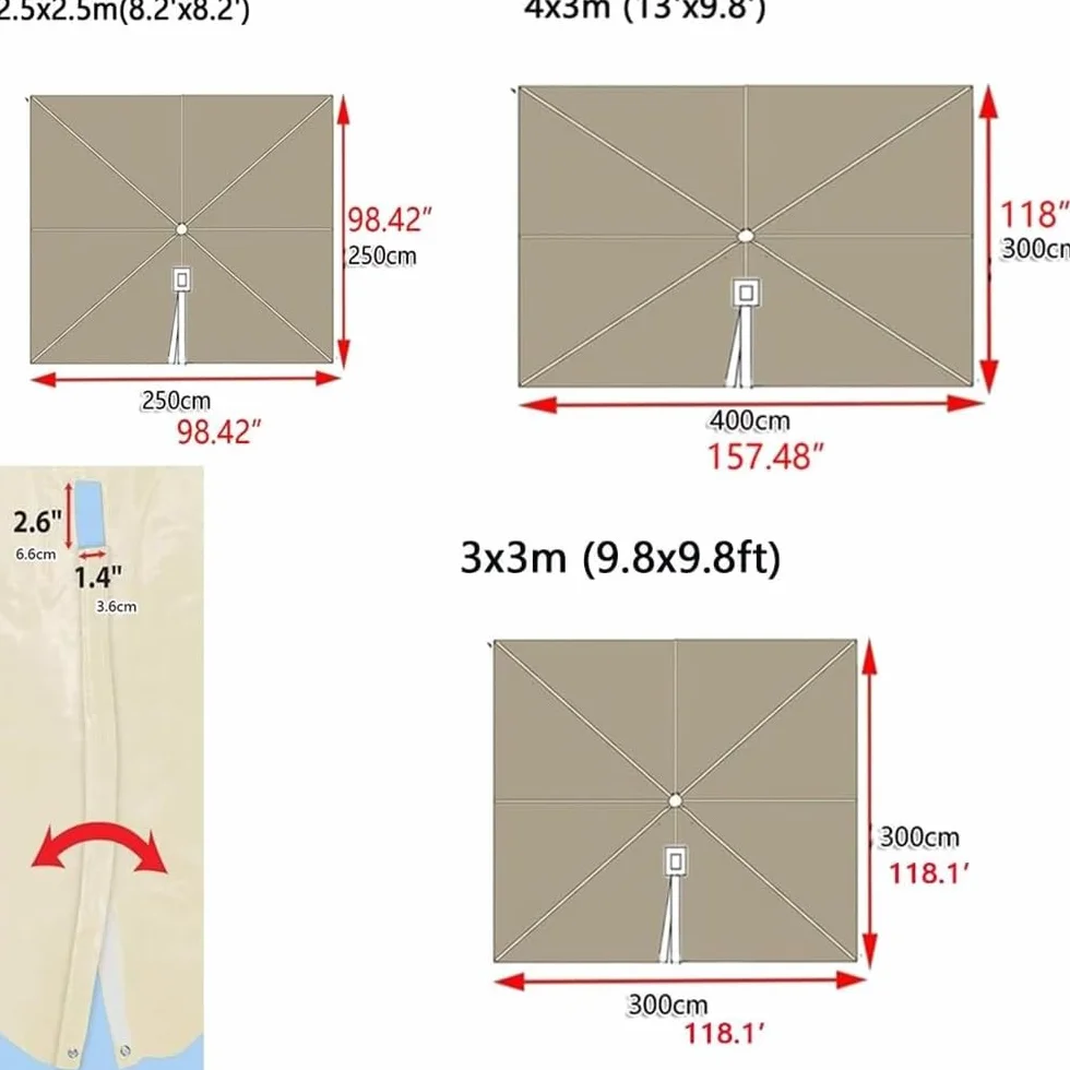Auvent De Rechange Parasol Déporté 8 Baleines Toile De Jardin Extérieur 3x3m Burgundy