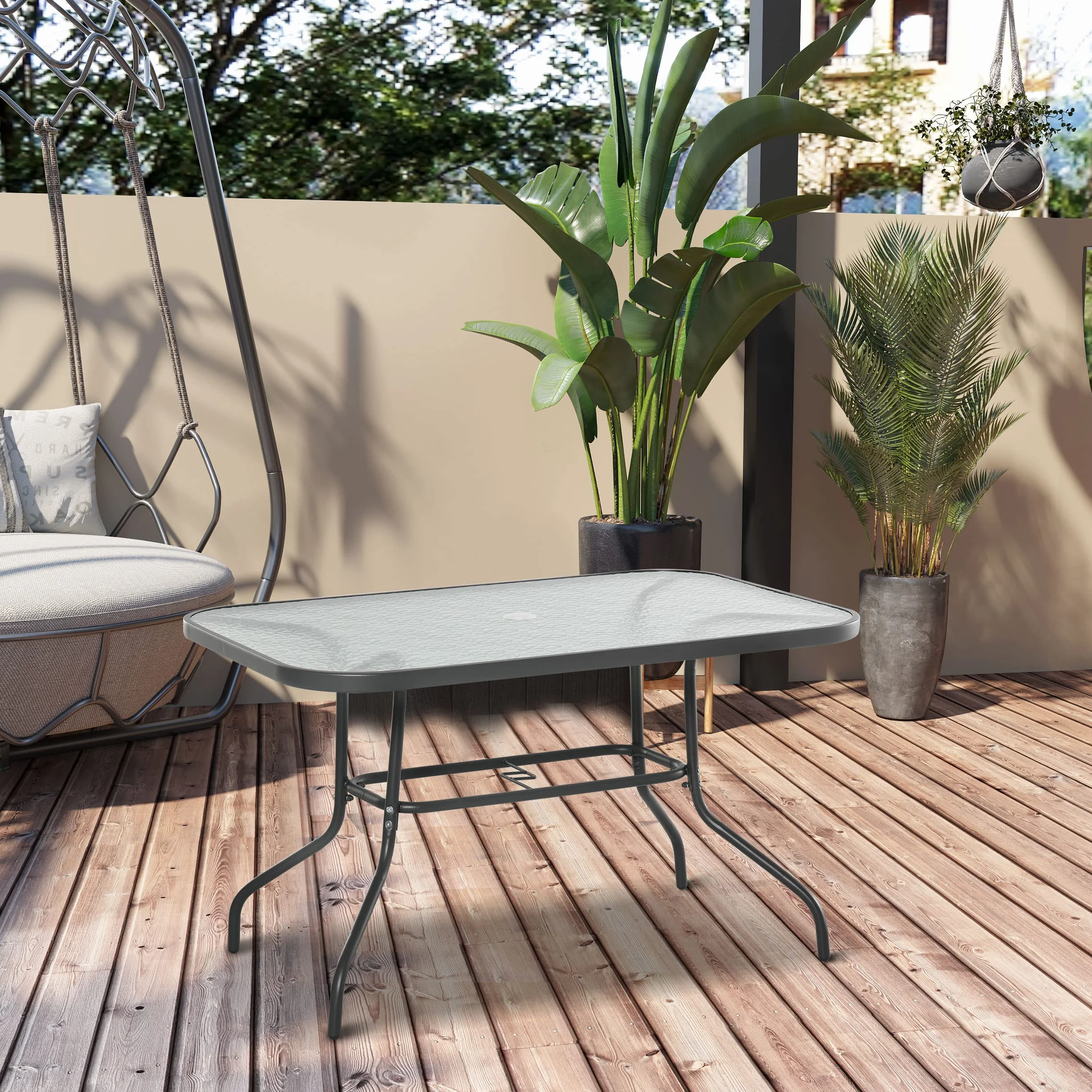 Outsunny Table de Jardin rectangulaire 120x80x70 cm métal époxy Gris Verre trempé
