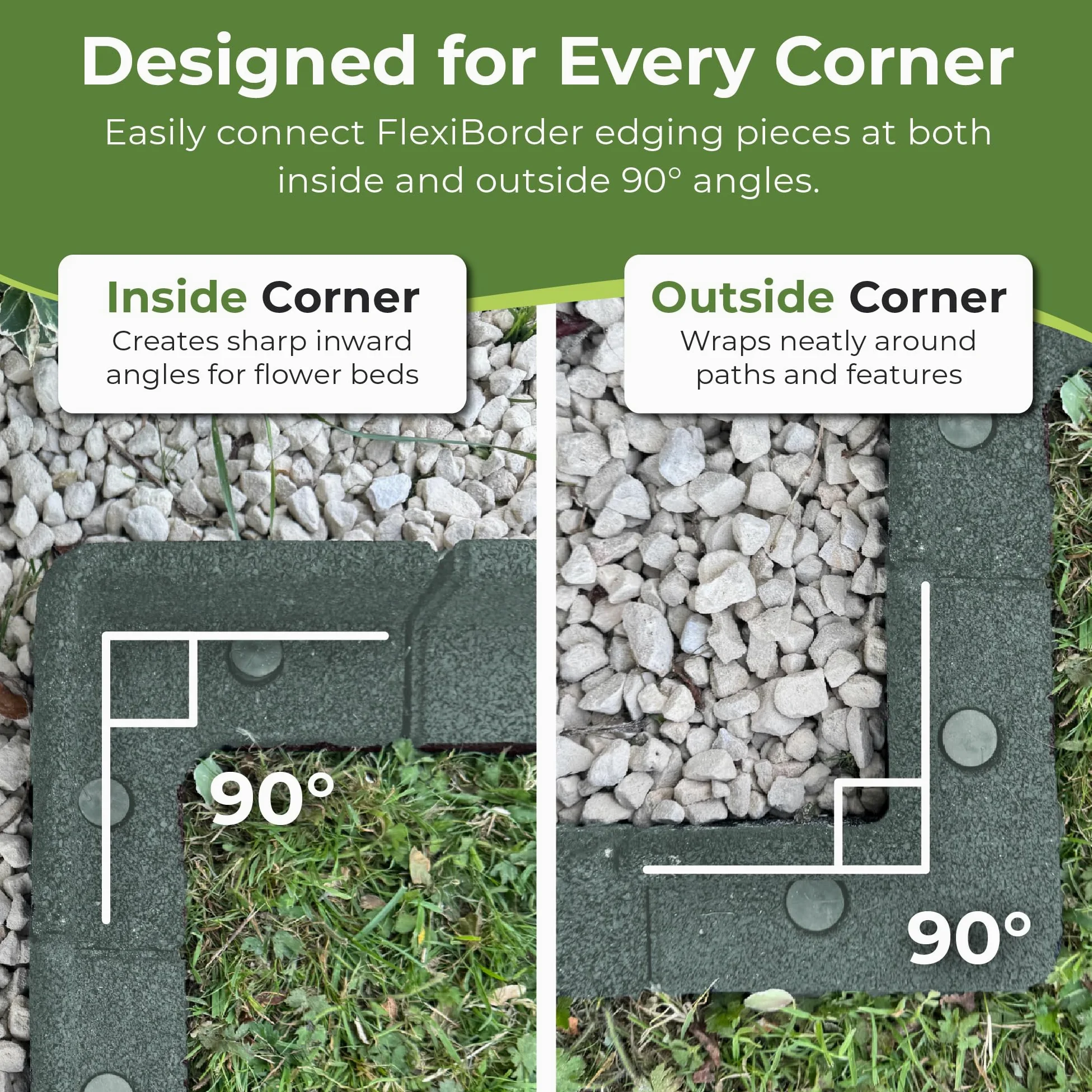 FlexiBorder 2 x 90 degrés à l'intérieur de la sauge – Bordure de pelouse en caoutchouc – Bordure de jardin pour pelouse – allées et bordures de fleurs