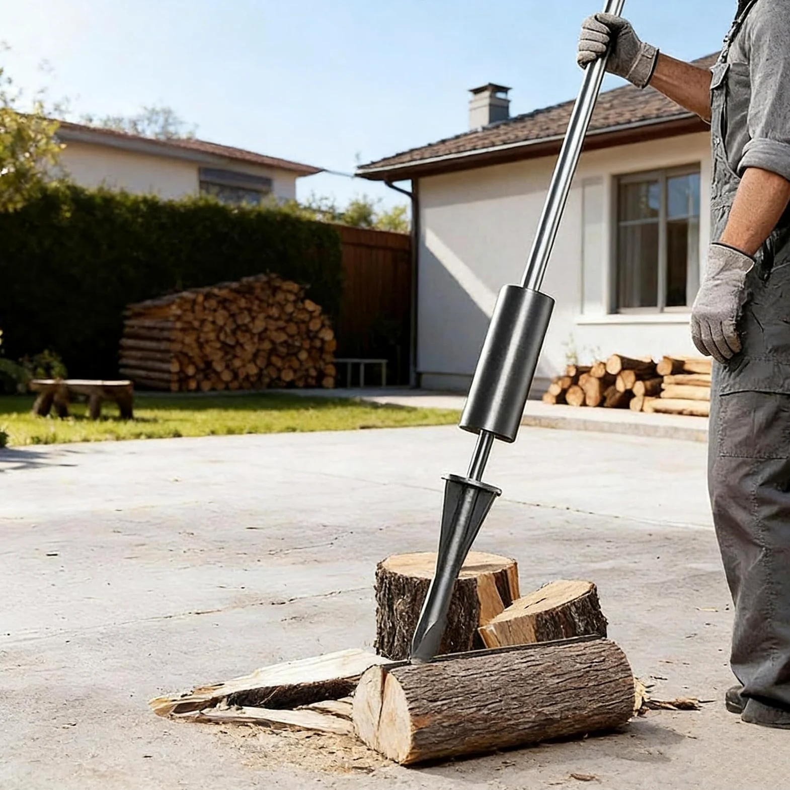 Outil de fendage de bois robuste pour cheminée et feu de camp, fendeuse de bûches portable avec poignée antidérapante, fendeuse manuelle à inertie pour une utilisation en extérieur