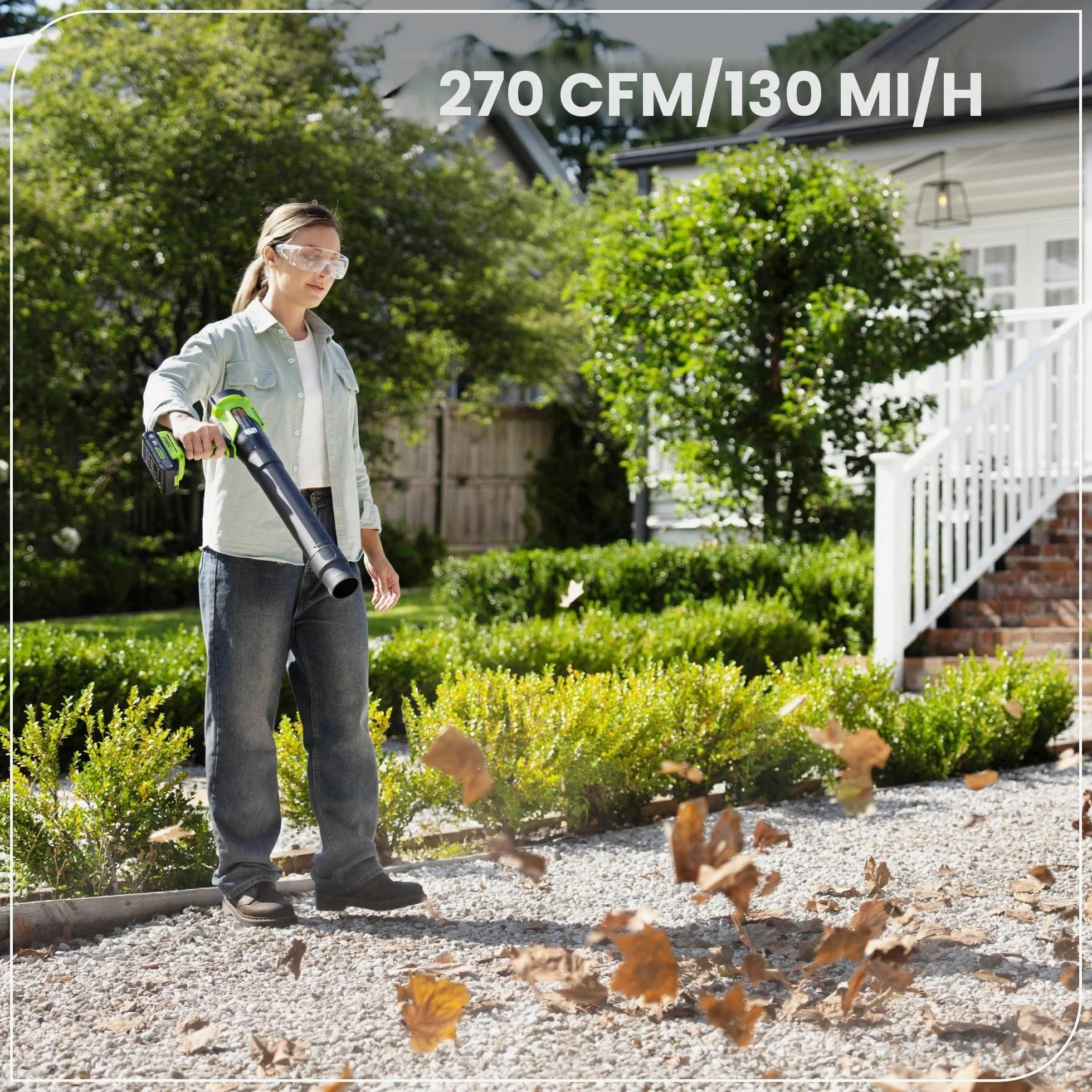 Greenworks 24V Souffleur sans Fil avec Batterie 4Ah & Chargeur Rapide 65W PD, 209km/h 7,65m³/Min Souffleur Électrique Puissant pour Jardin, Terrasse & Voiture, Vitesse Variable BL1002HA1