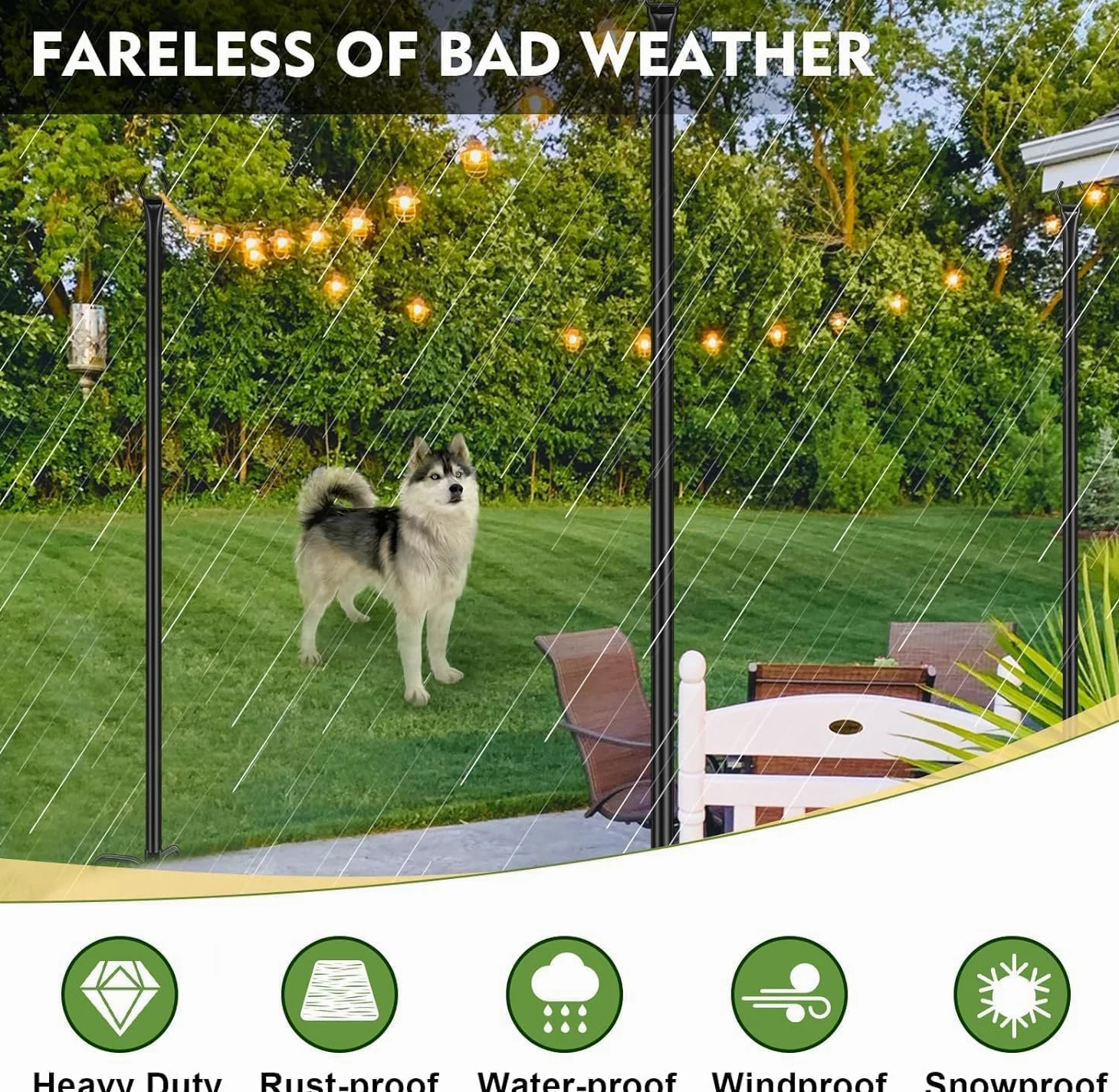 HoldOneLight Poteau pour guirlande lumineuse pour terrasse - Lot de 2 unités - 2,99 m en acier résistant - Support pour suspendre des lumières extérieures, jardin, cour, arrière, idéal pour fêtes