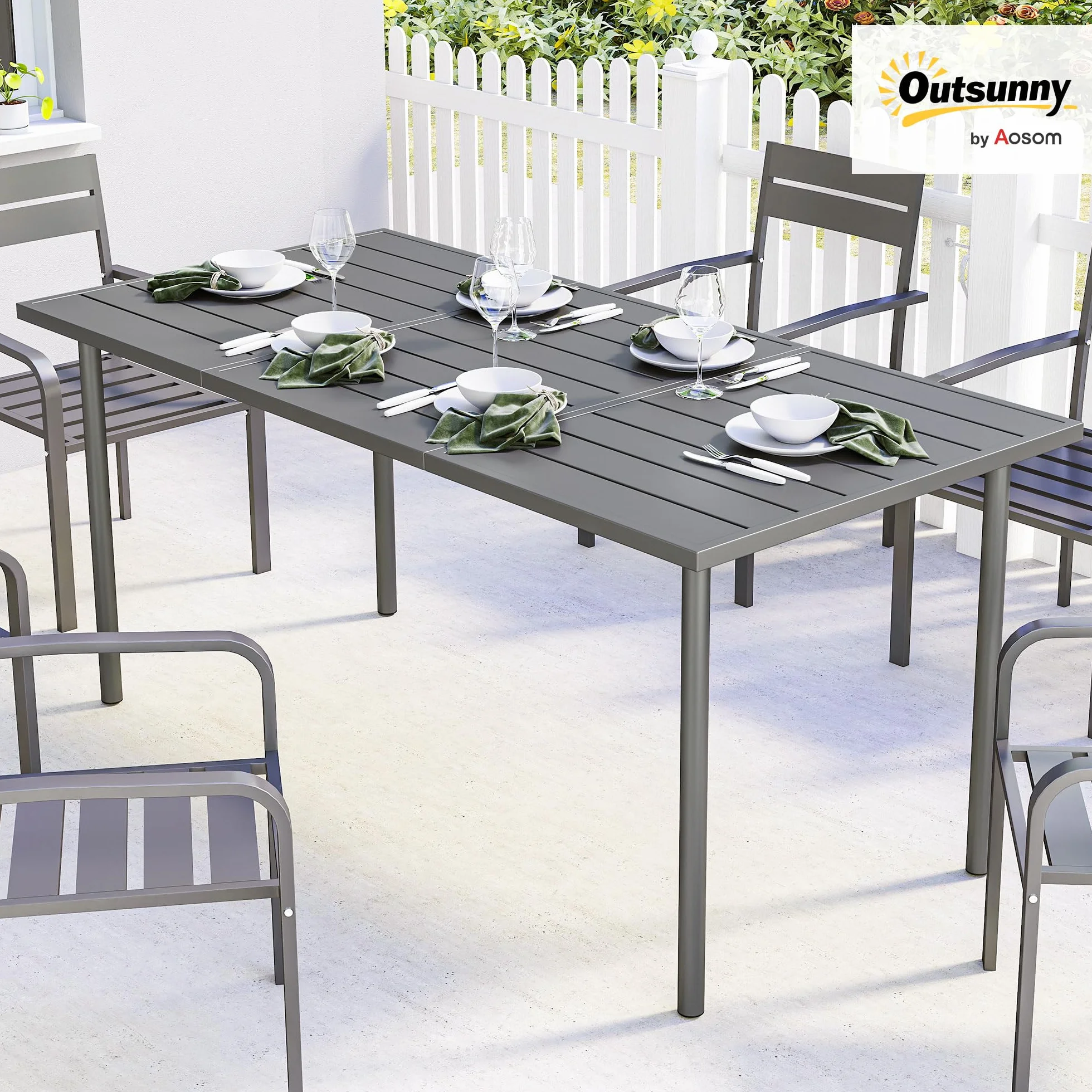 Outsunny Table de Jardin rectangulaire 165 x 80 cm métal Gris foncé