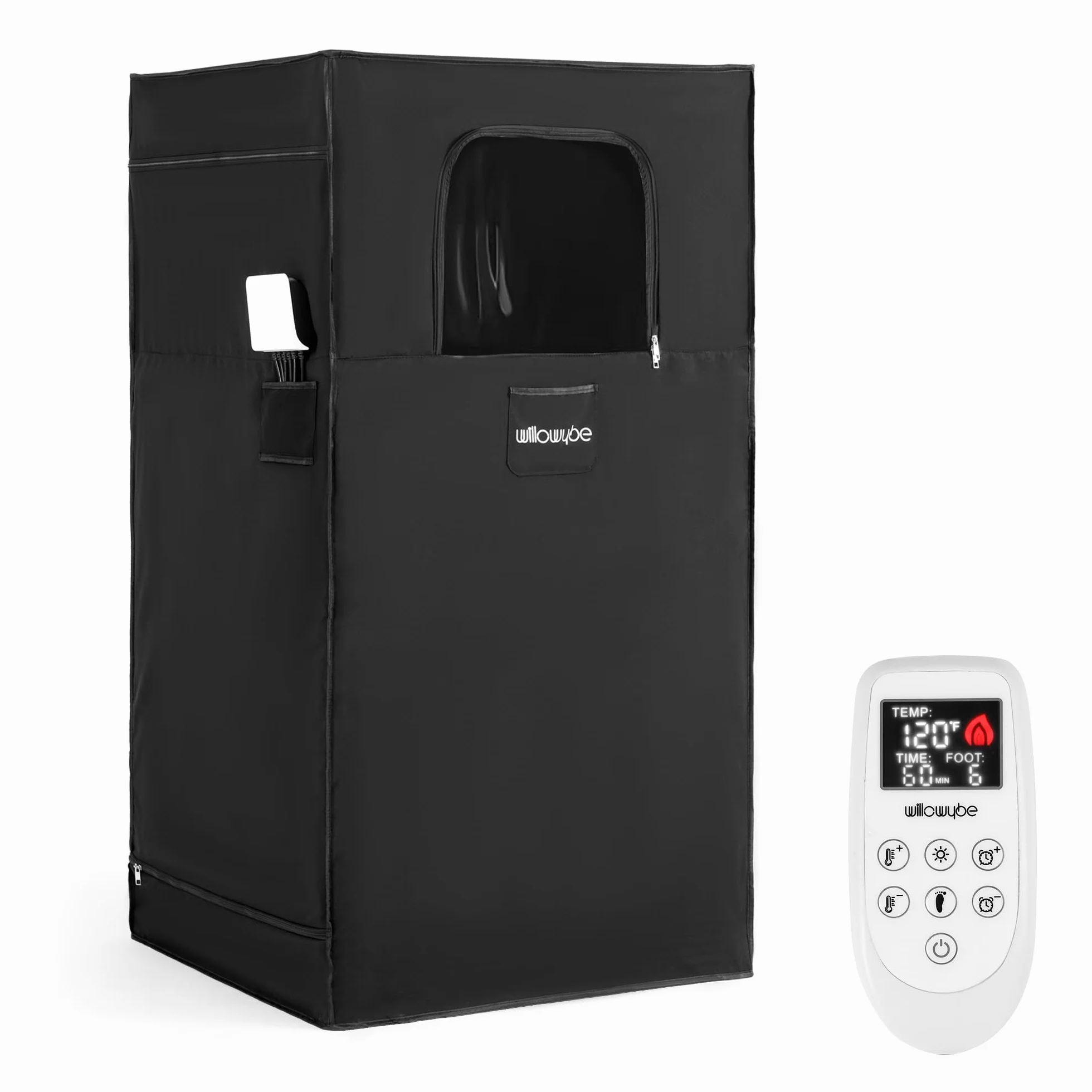 WILLOWYBE Sauna Infrarouge Portable avec 6 Plaques Chauffantes, Coussin Chauffant Pieds et Lumière LED