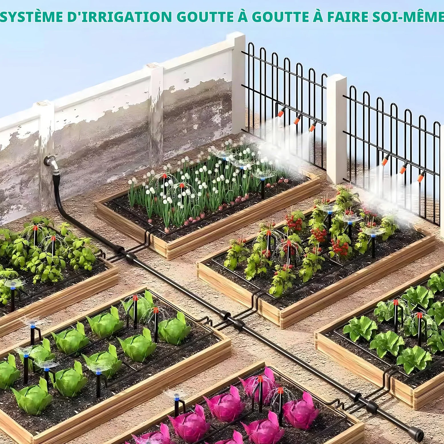 Nikou Système d'irrigation Jardin, 315 Pièces Micro Irrigation Goutte à Goutte Kit avec 60M + 15M Tuyau, Kit Arrosage Automatique pour Paysage Refroidissement, Pelouse, Plante, Potager