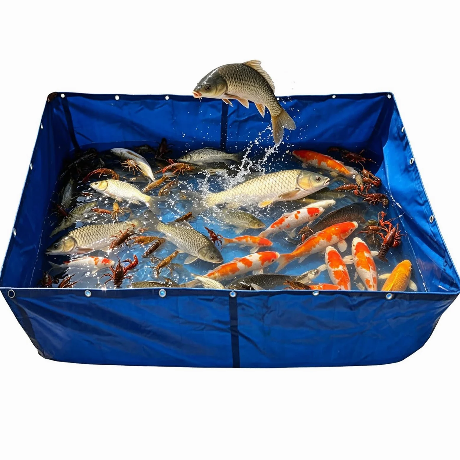 Étang à poissons en toile pliante épaissie, grand étang à poissons d'aquaculture récipient de stockage d'eau extérieur avec valve de vidange réservoir de poissons pliable portable(5x5x0.8m)