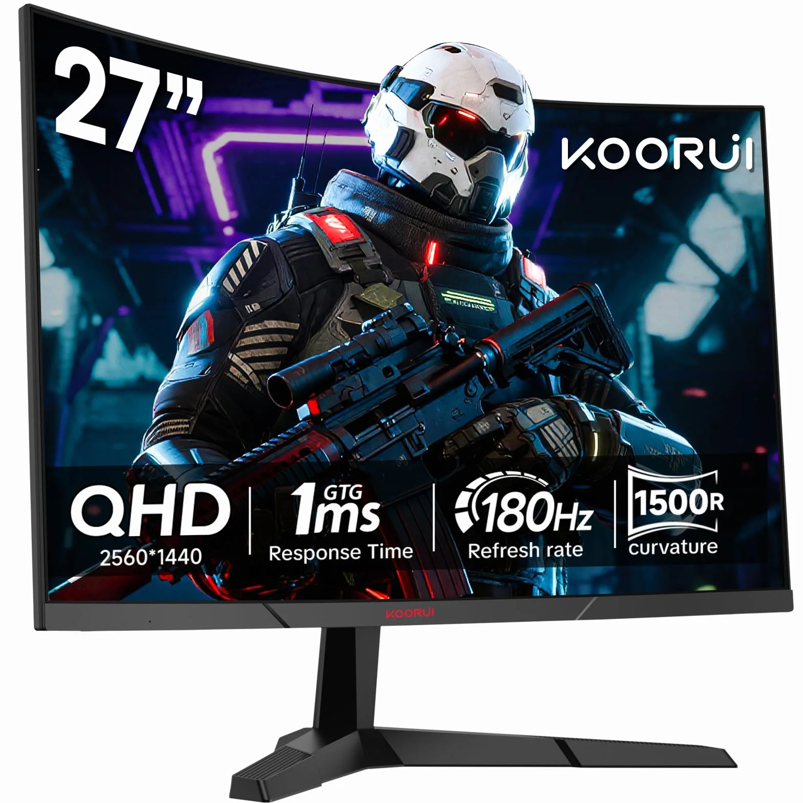 KOORUI 27 Pouces Écran Gaming Incurvé QHD 2560x1440 180 Hz Adaptive-Sync VESA 100x100mm HDMI 2.0 DisplayPort 1.4