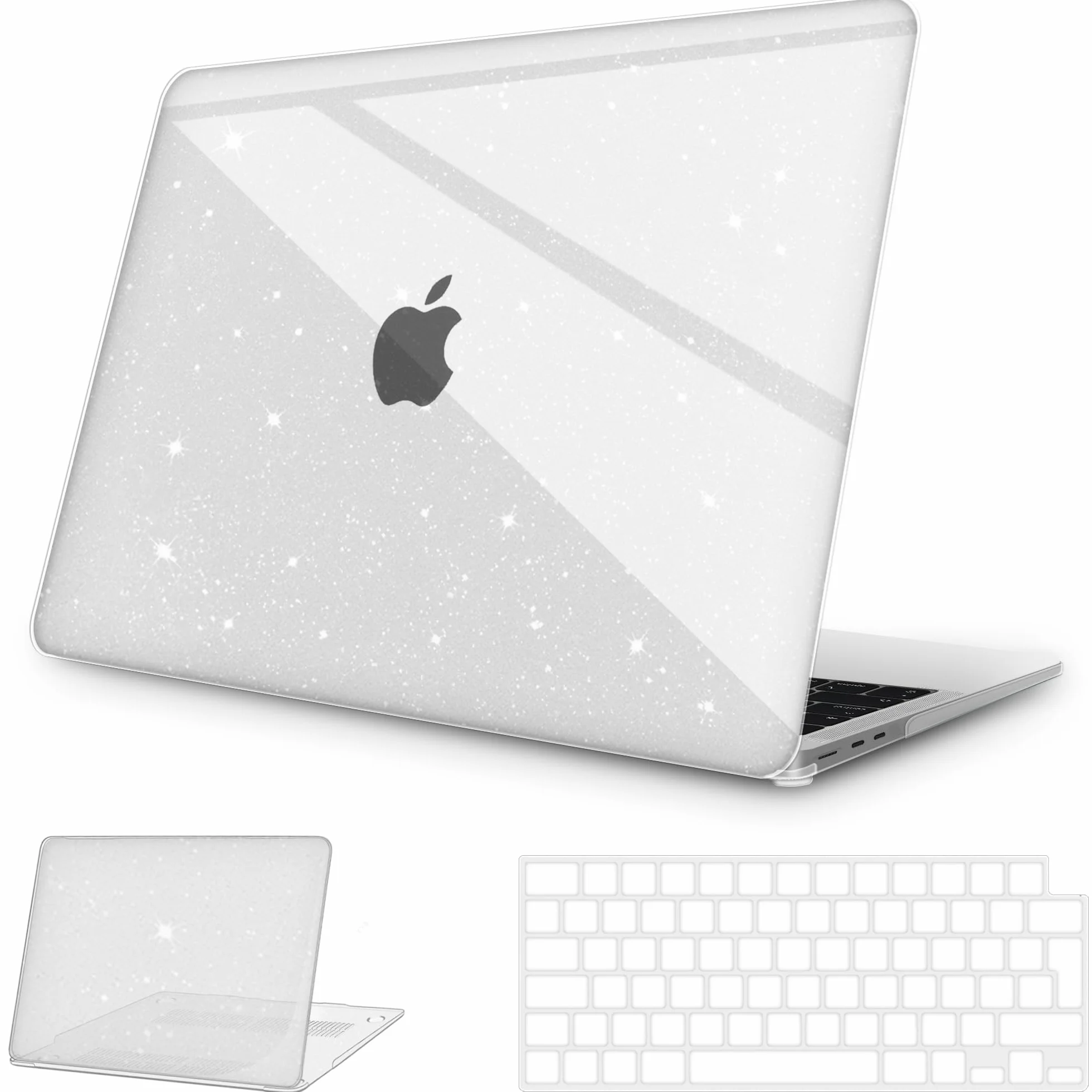 Coque MacBook Air 13 Pouces M5 M4 M3 M2 2026-2022, Étui Rigide Compatible A3449 A3240 A3113 A2681, Housse Protection Plastique Paillette Transparente