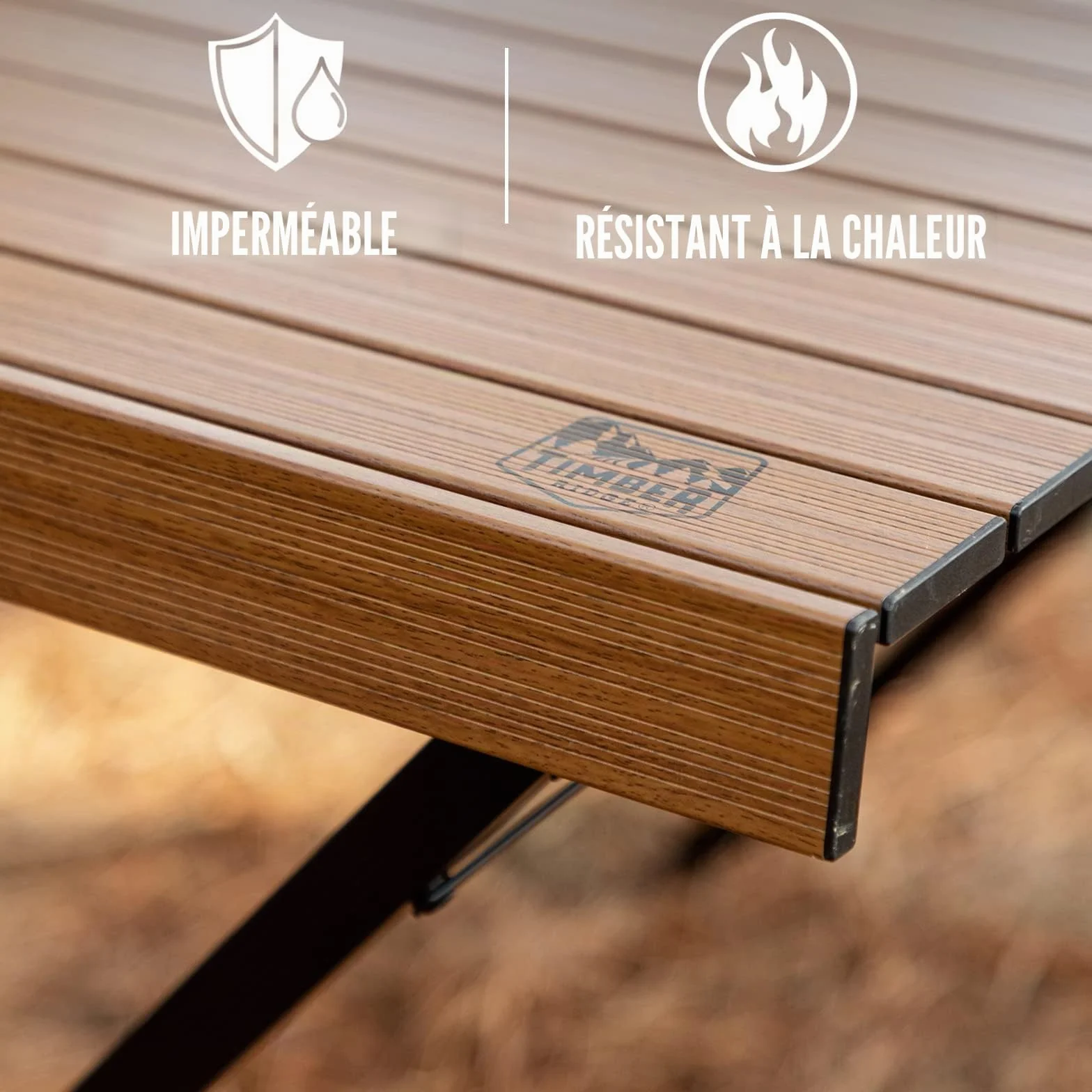 TIMBER RIDGE Table Pliante Camping 4-6 Personnes Hauteur Réglable Plateau Aluminium Support 100 kg, Marron