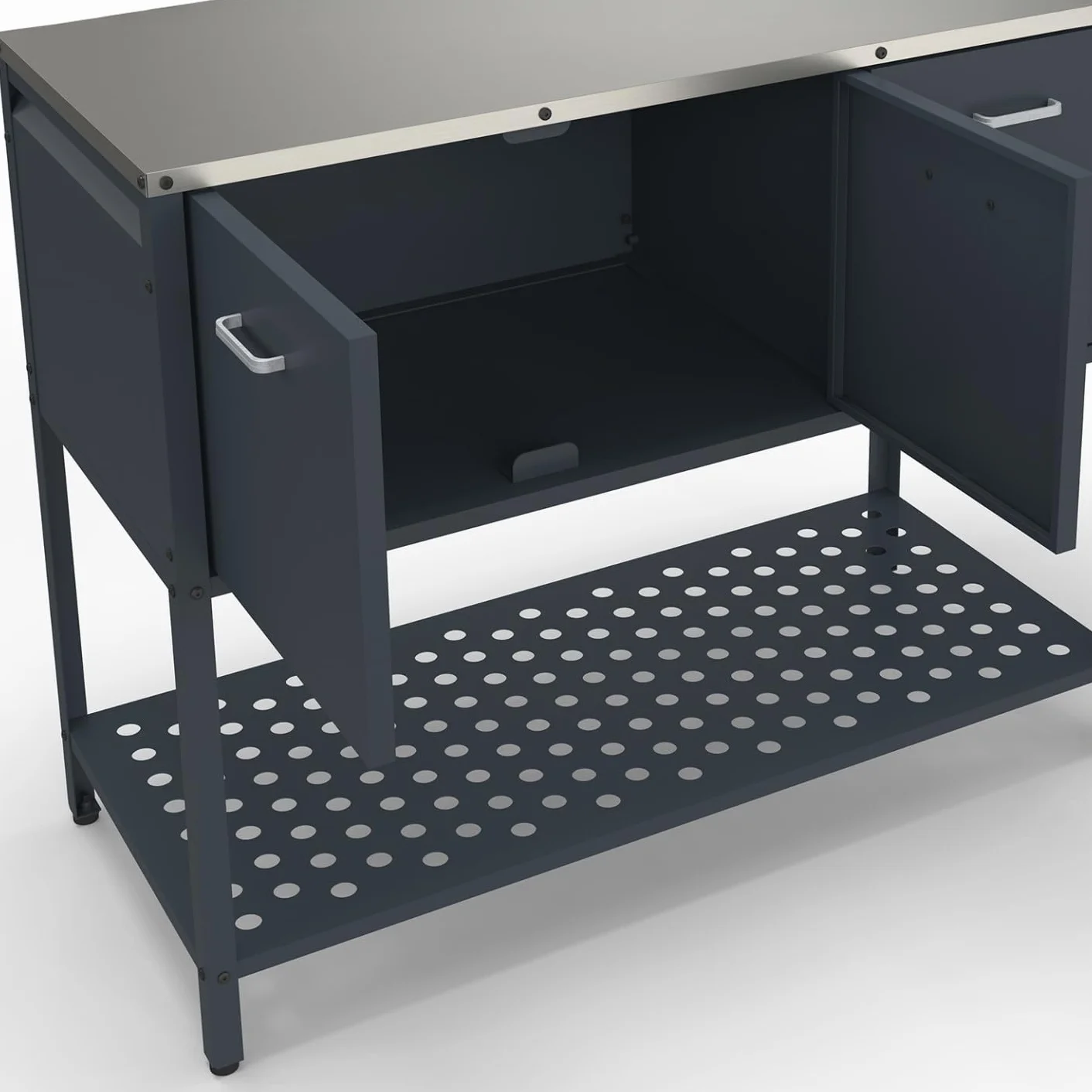 Meuble de Cuisine extérieure Pareo 3 Portes avec étagère en Acier Gris Anthracite