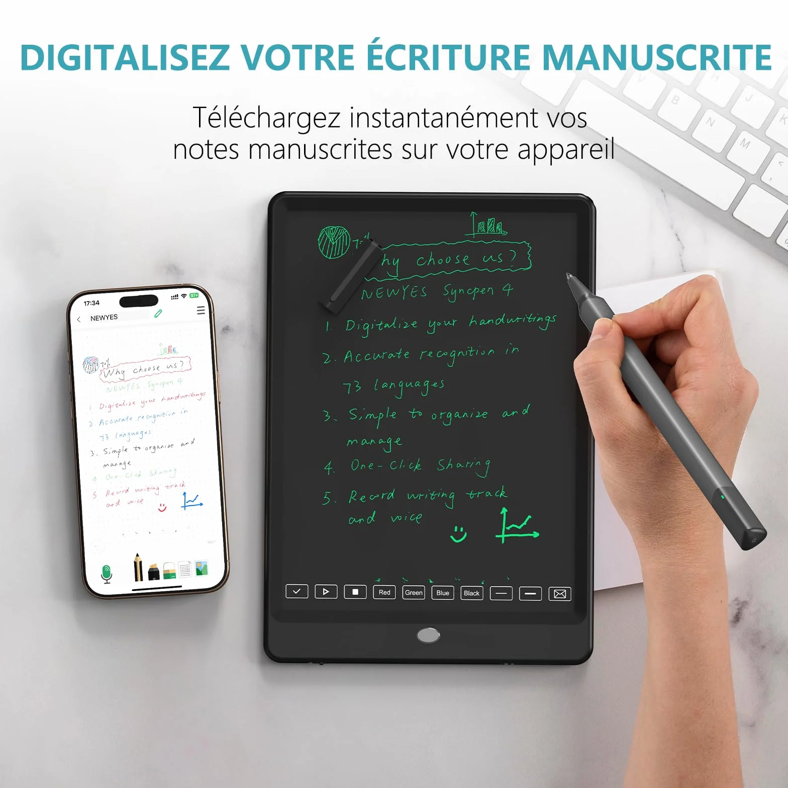 NEWYES Smart Pen 4.0 Set Syncpen numérique Bluetooth sans fil compatible iOS Android stylo étudiant