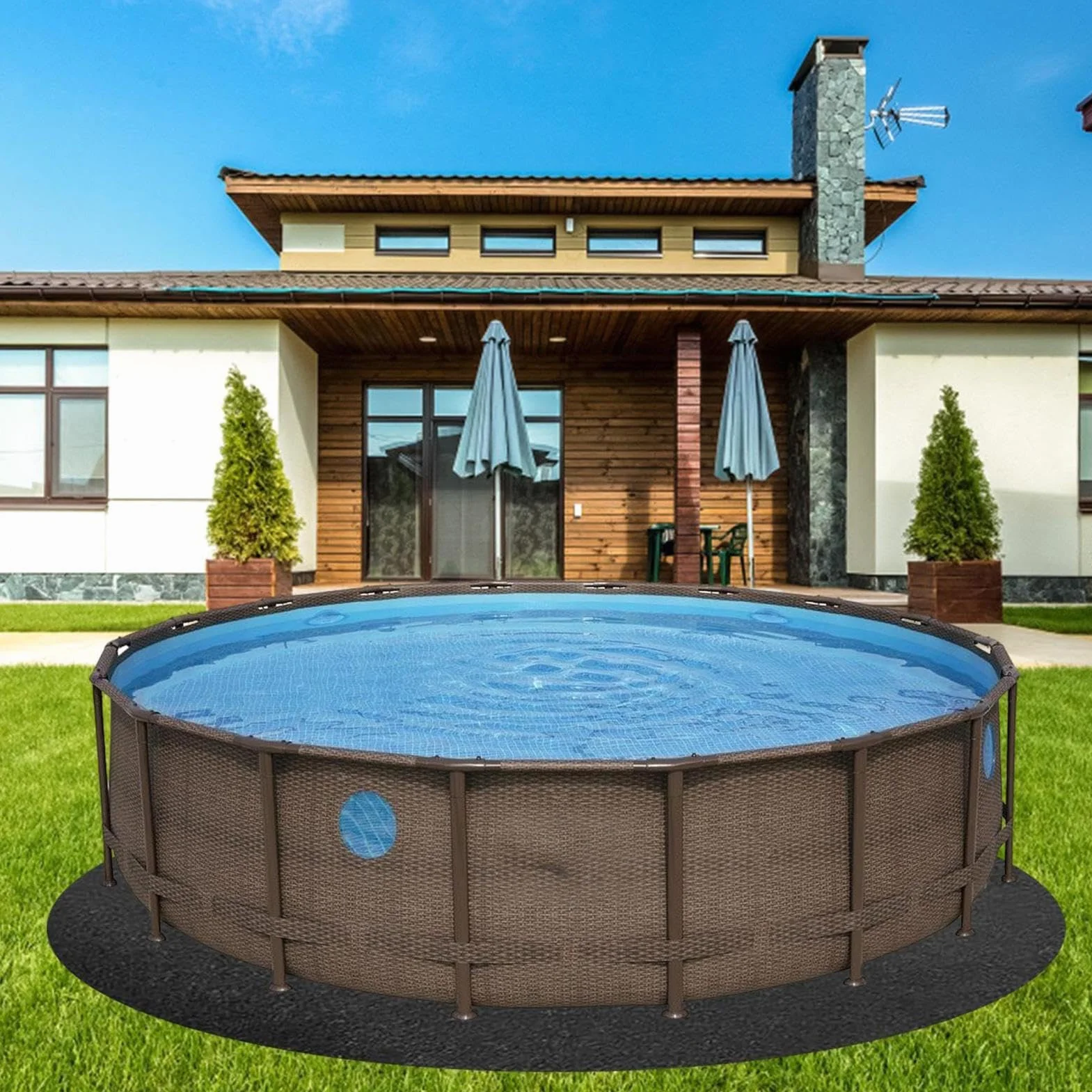 Générique Tapis De Sol pour Piscine - Revêtement De Piscine Rond | Tapis De Piscine Ronds D'extérieur | Antidérapant Pliable Absorbant l'eau Tapis De Revêtement De Sol De Piscines pour Ponction