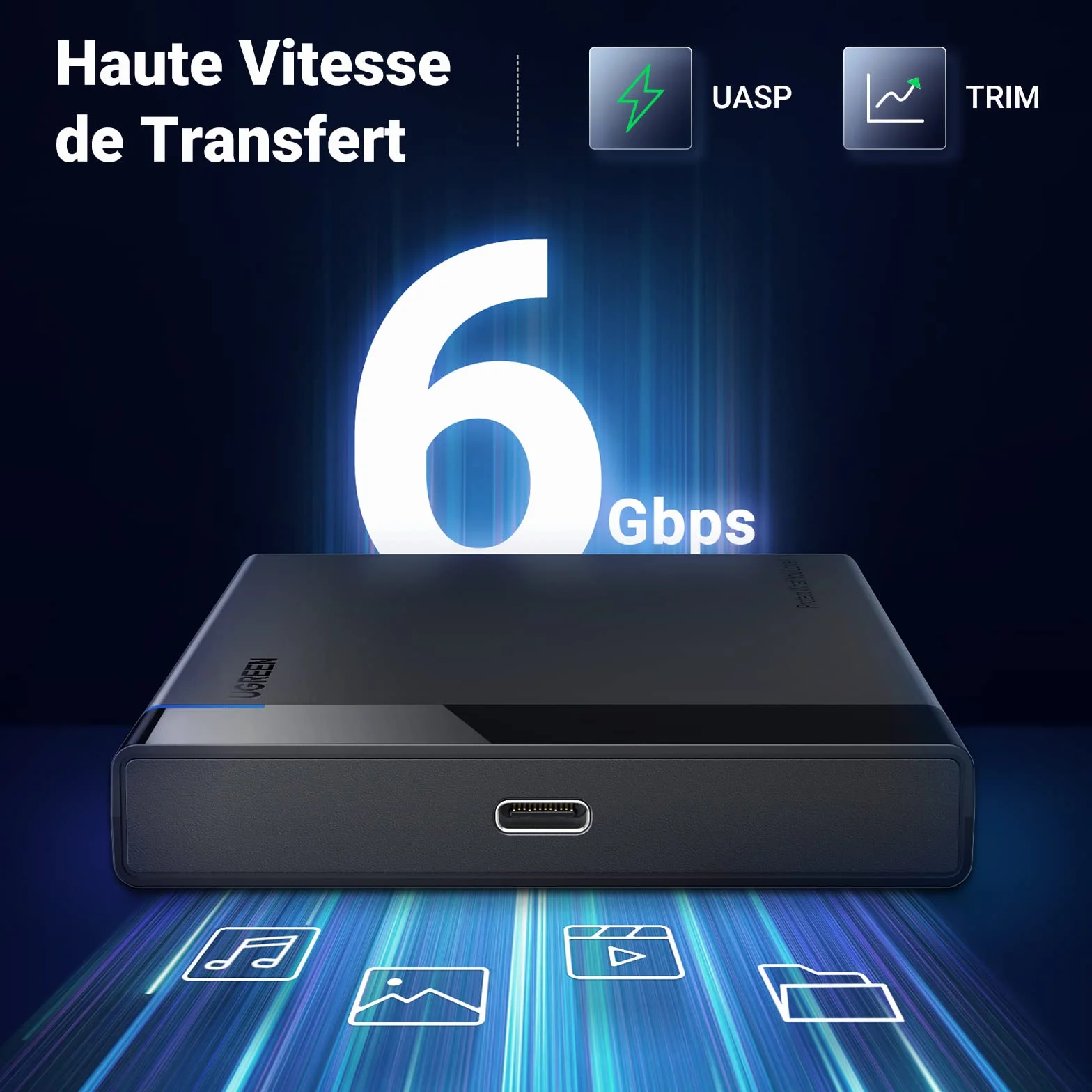 UGREEN USB C Boîtier Externe 2,5 Pouces Disque Dur SATA III HDD SSD USB 3.1 Gen 2 Type C 6Gbps UASP