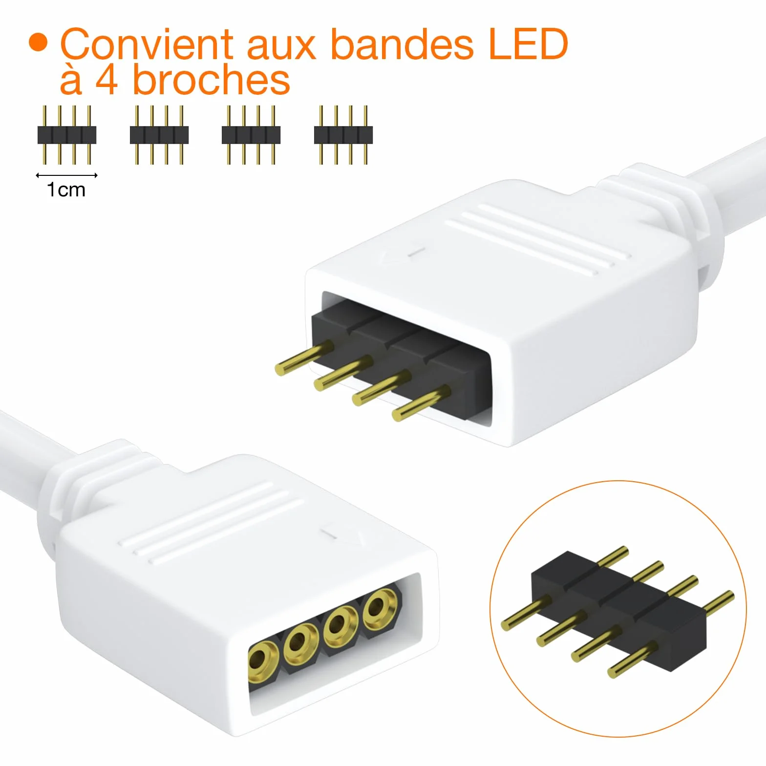 REDTRON Kit de connecteurs pour ruban LED 4 Broches Diviseur 1 à 2 Câble Accessoires DIY 5050 3528 2835