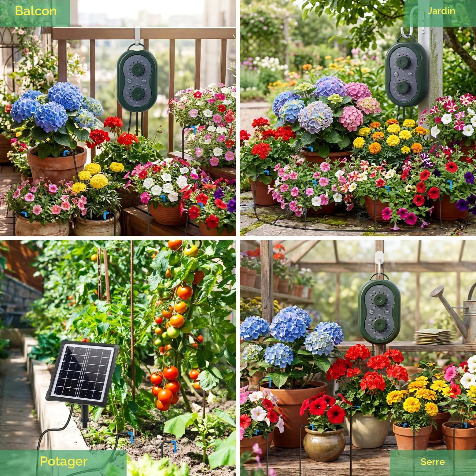 Arrosage Goutte a Goutte Solaire, Kit D'irrigation Automatique Solaire 3W, Arrosage Système Automatique avec Minuterie Intégrée pour 15 Pots pour Intérieur et Exterieur Balcon Jardin Plante