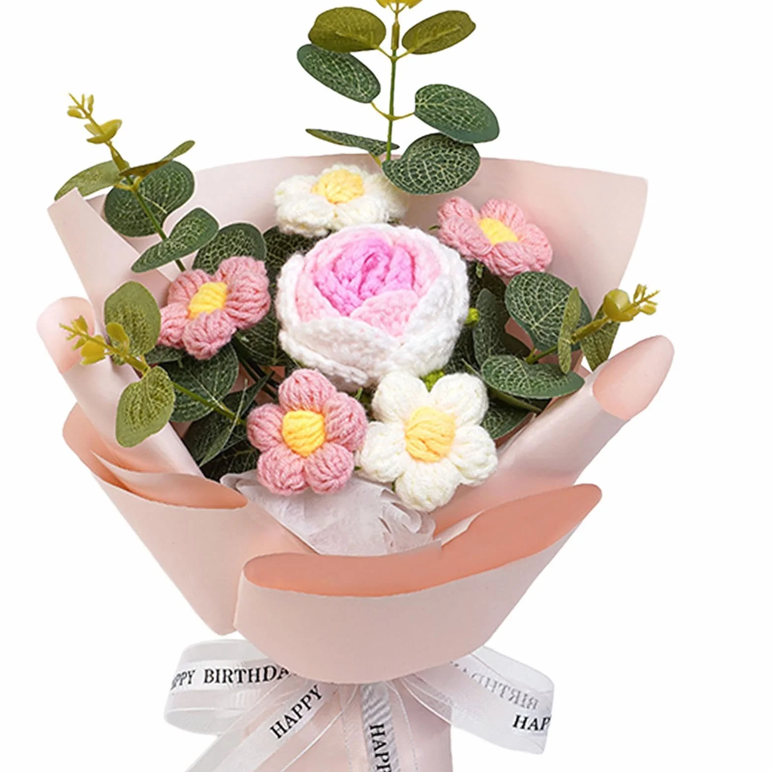Qianly Rose au Crochet, Fleur Tricotée, Cadeau Saint-Valentin Anniversaire