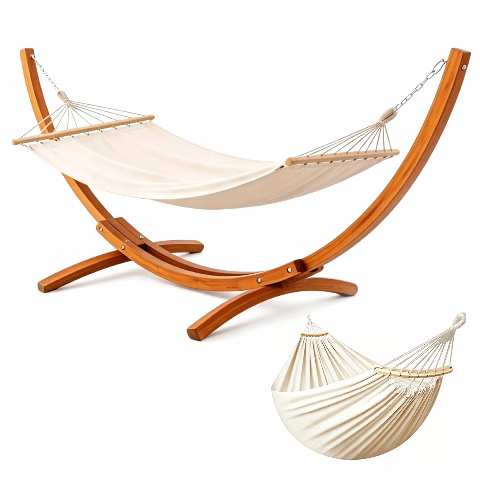 Hamac avec Support en Bois, 320×120 cm, 2 Hamacs, Charge 200 kg | Bois de pin massif, réglable en hauteur, structure stable extérieur