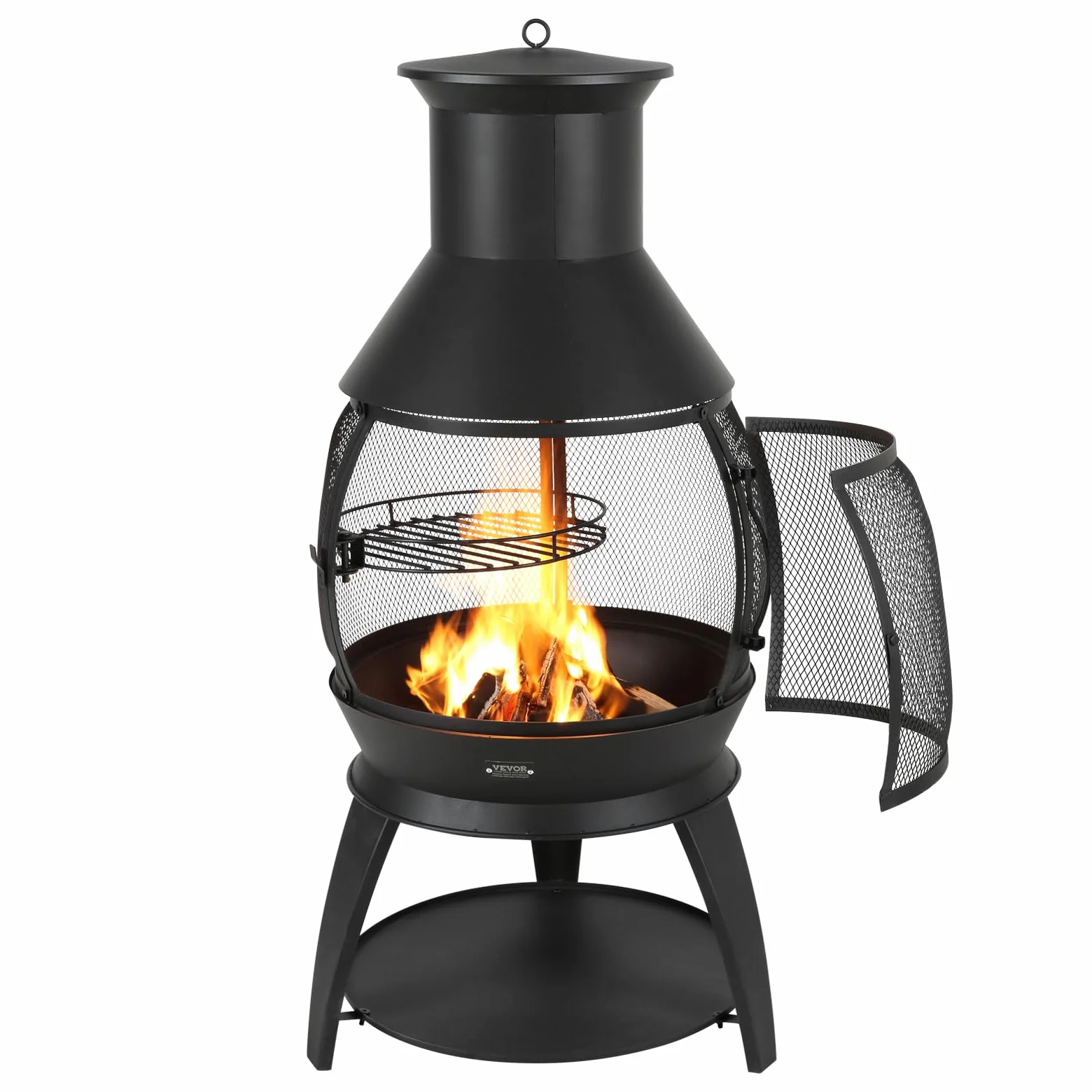VEVOR Cheminée Extérieur, 559 mm, Poêle à Bois Sphérique en Fer Robuste pour Barbecue et Réchauffer, avec Grille, Couvercle de Cheminée Antirouille, pour Patio, Jardin, Arrière-Cour, en Plein Air