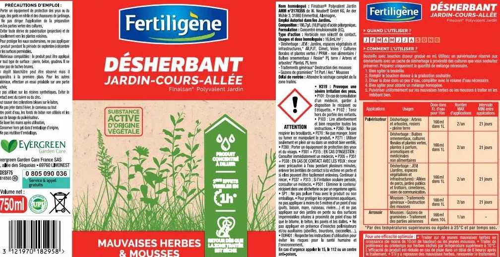FERTILIGENE FDESF75 Désherbant Polyvalent 750 ml - Origine Naturelle Fabriqué en France