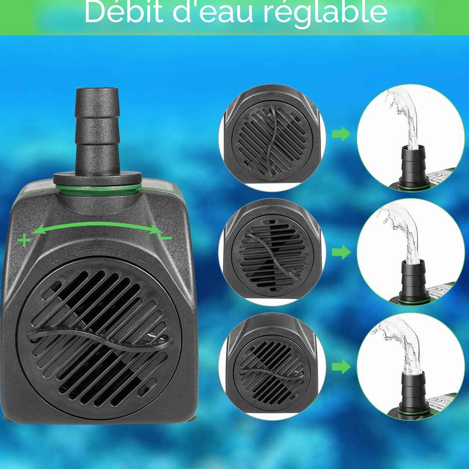Pompe à eau submersible 15W 1000 L/H AC220-240V avec 1 buse pour aquarium
